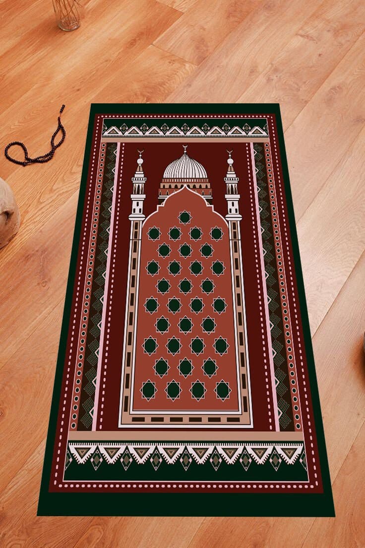 Green Chenille Prayer Mat: Islamic Rug, Muslim Gift
