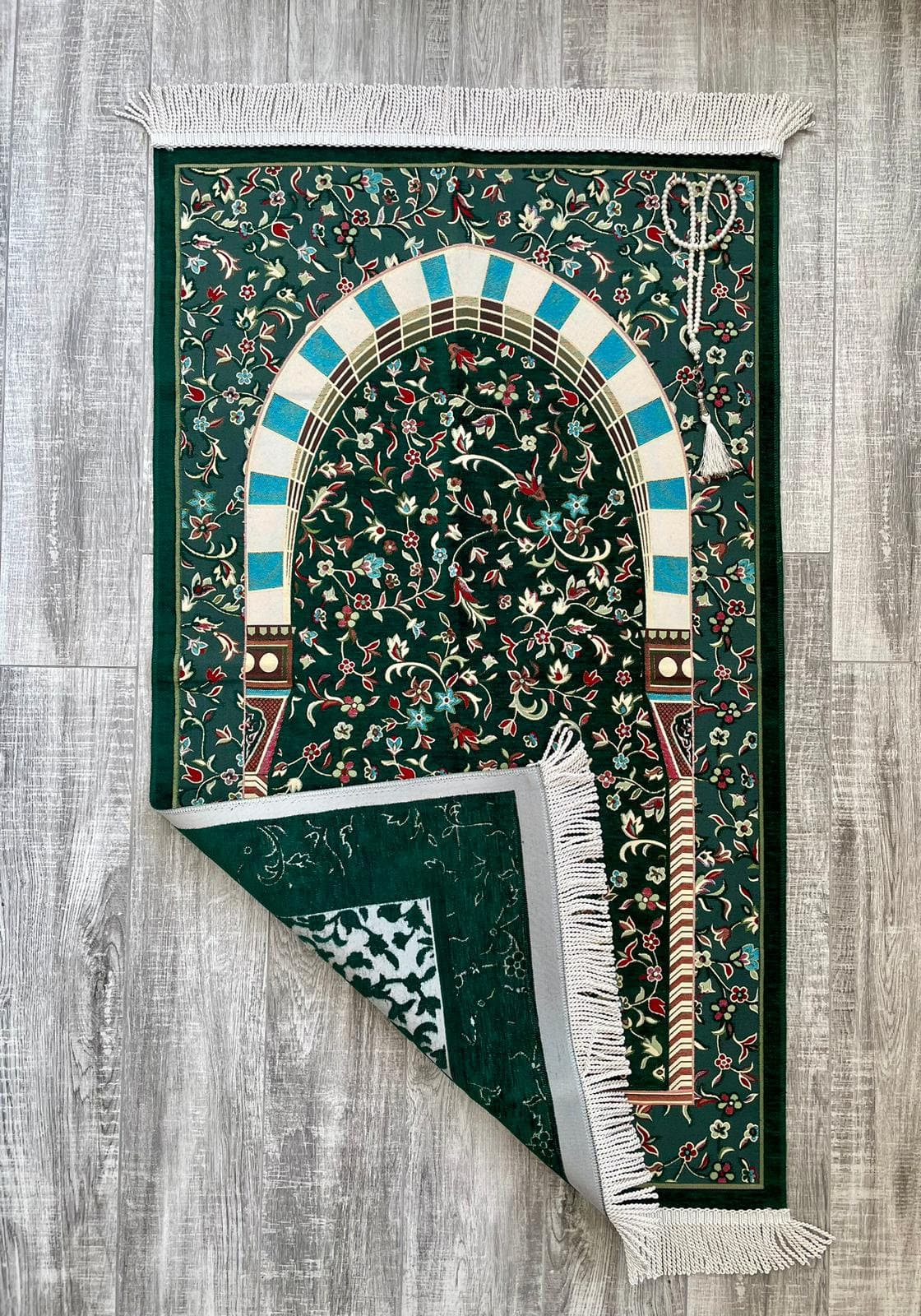 Floral Chenille Prayer Mat: Handwoven Muslim Gift (3.7x2.1 ft) - image 5