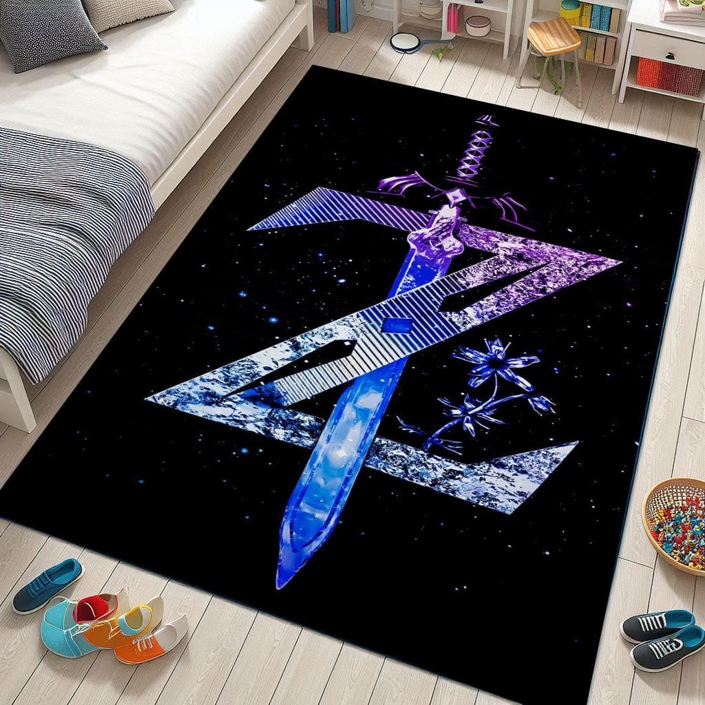 Zelda Game Rug: Purple Legend of Zelda Pattern, Gamer Room Decor