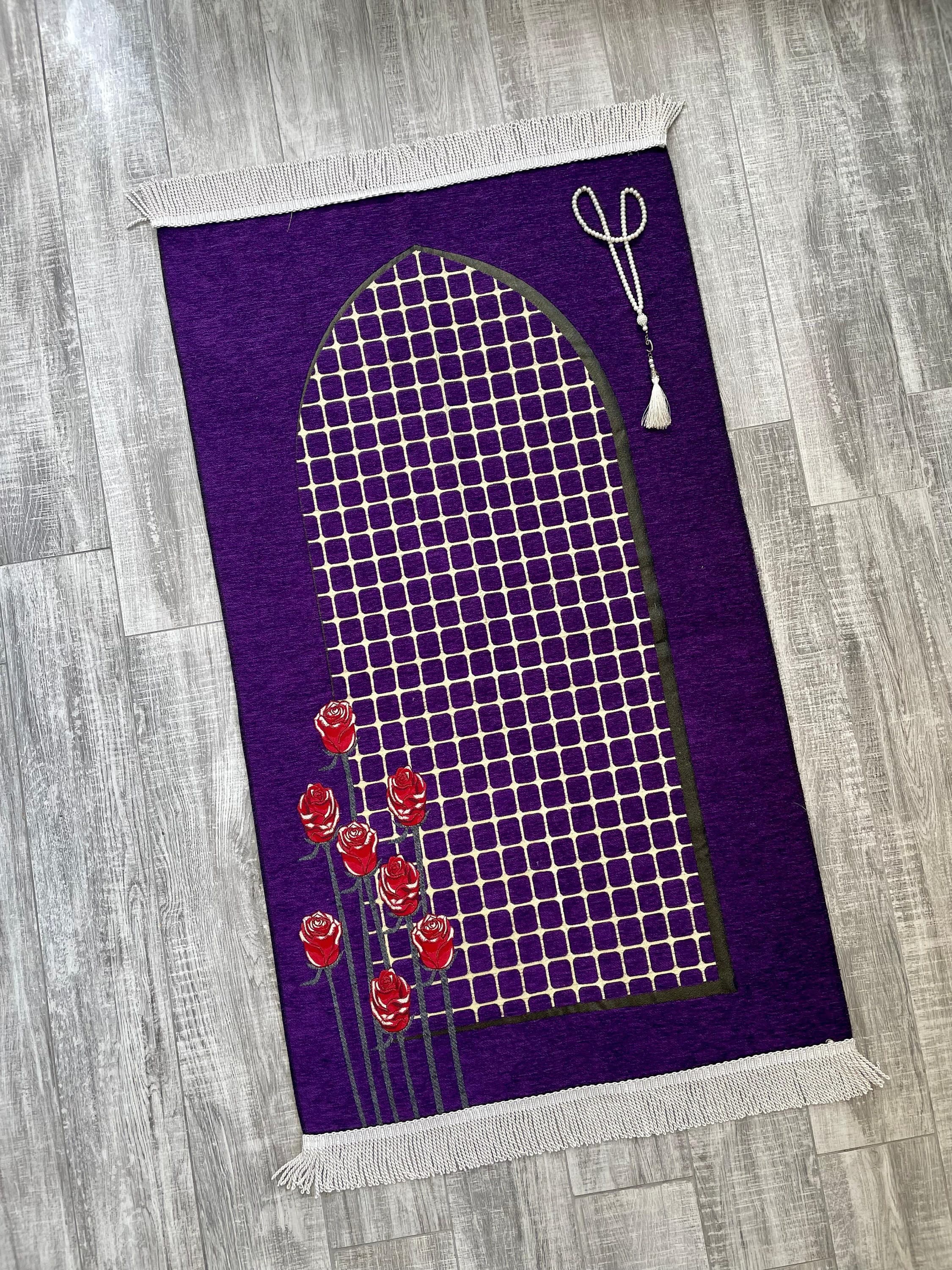 Purple Chenille Prayer Rug, Islamic Carpet, Muslim Gift Mat, Soft Prayer Rugs, Wedding Gifts - image 3