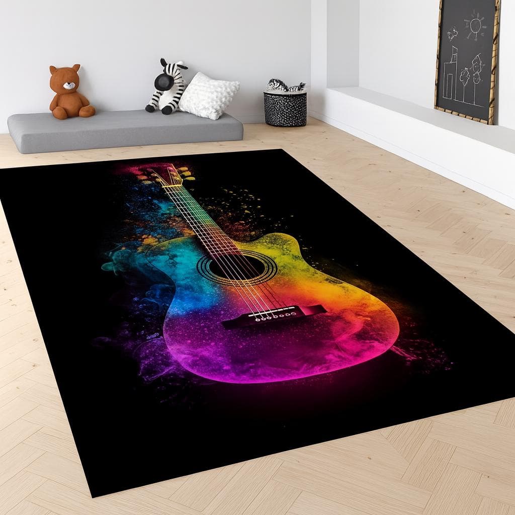 Colorful Guitar Music Room, Boho Floor Mat