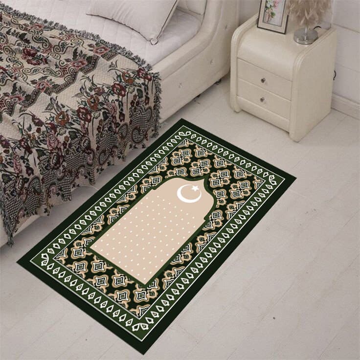 Chenille Muslim Prayer Mat, Islamic Design Rug, Woven Cotton Blend - image 3