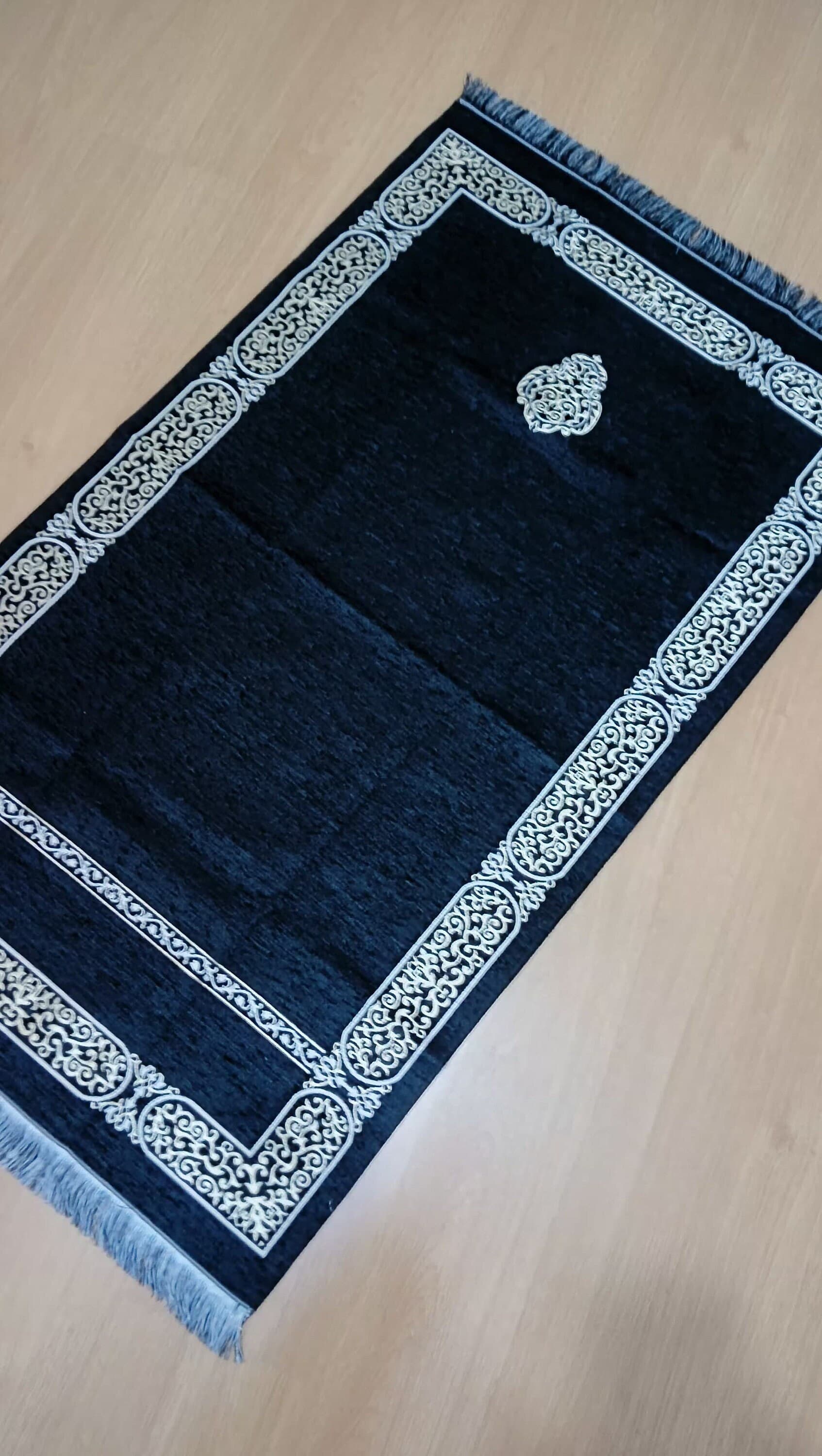 Black Chenille Prayer Rug: Islamic Design, Ramadan Gift (67x115cm)