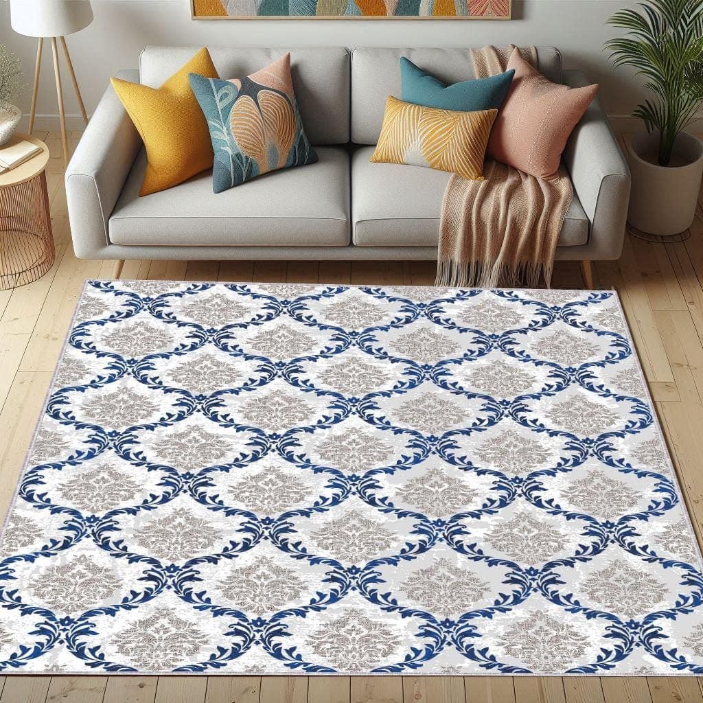 Turkish Motif Area Rug: Gray Mid-Century Style, Custom Size - image 3
