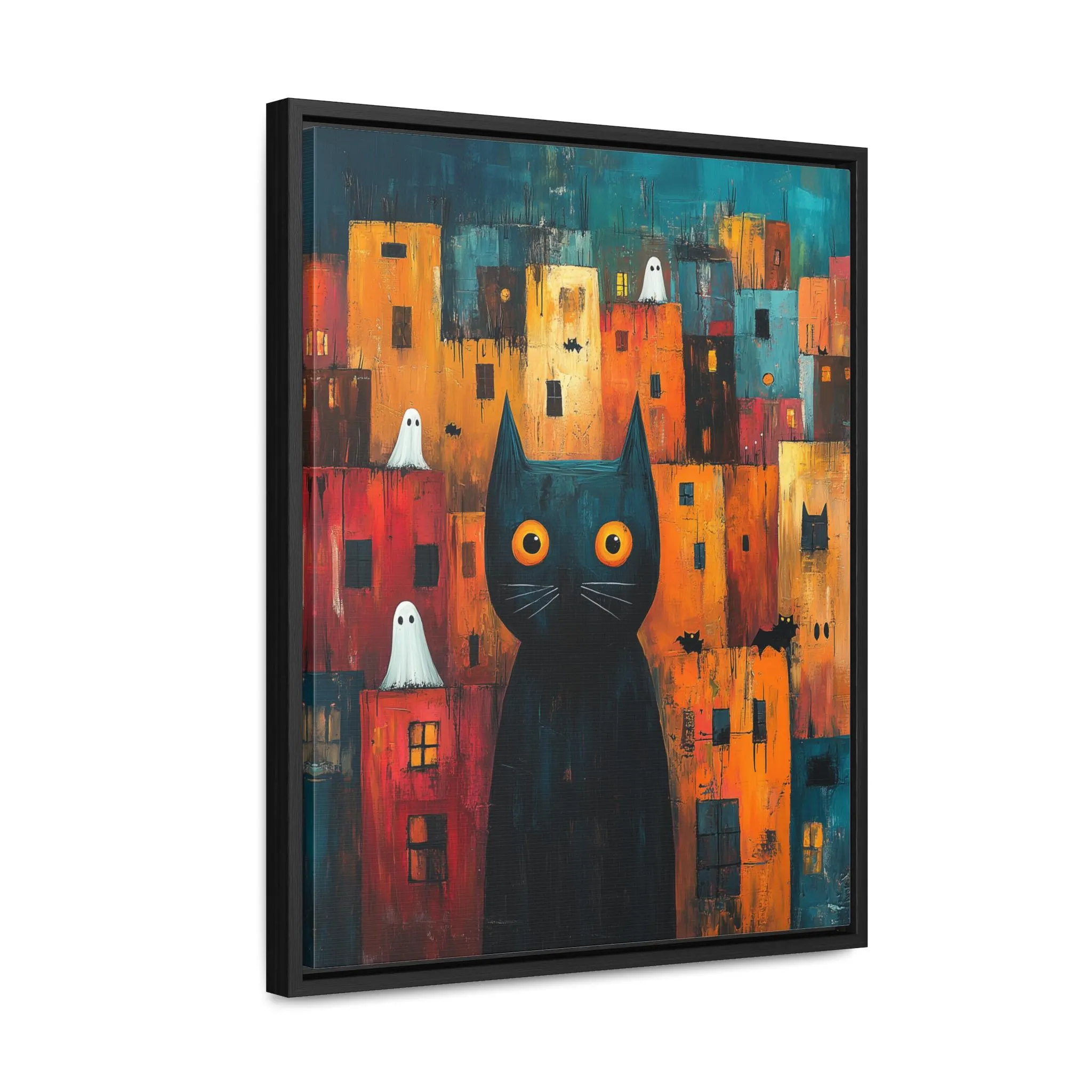Halloween Cat Ghosts Printable Wall Art, Digital Download Only, Colorful Cityscape Whimsical Spooky Decor Holiday Home Party Gift Unique - image 5