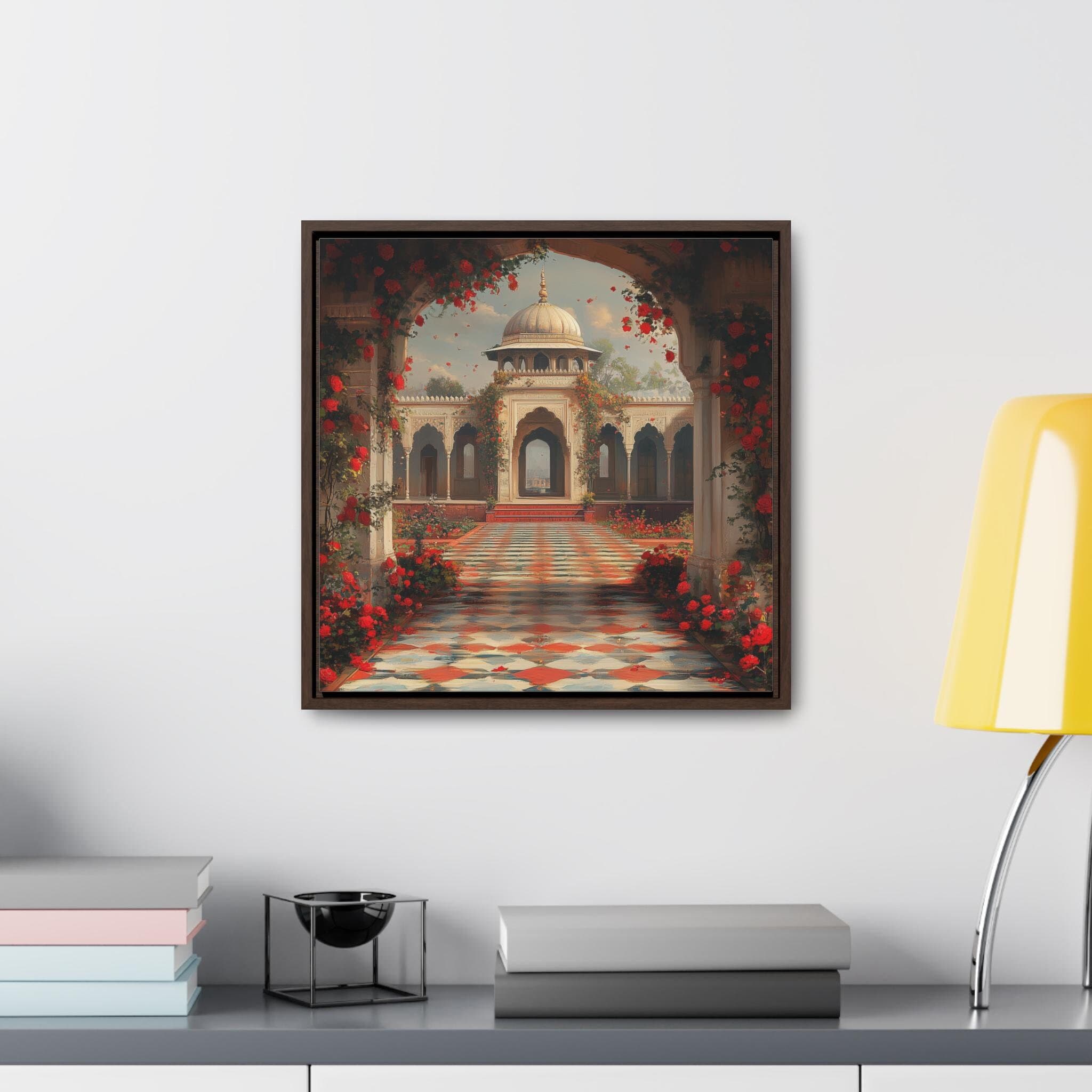 Mughal Palace Art Gallery Canvas Wrap, Square Frame - Pakistani Indian Subcontinent Persian Art Afghan Southasian style decor arch Islamic