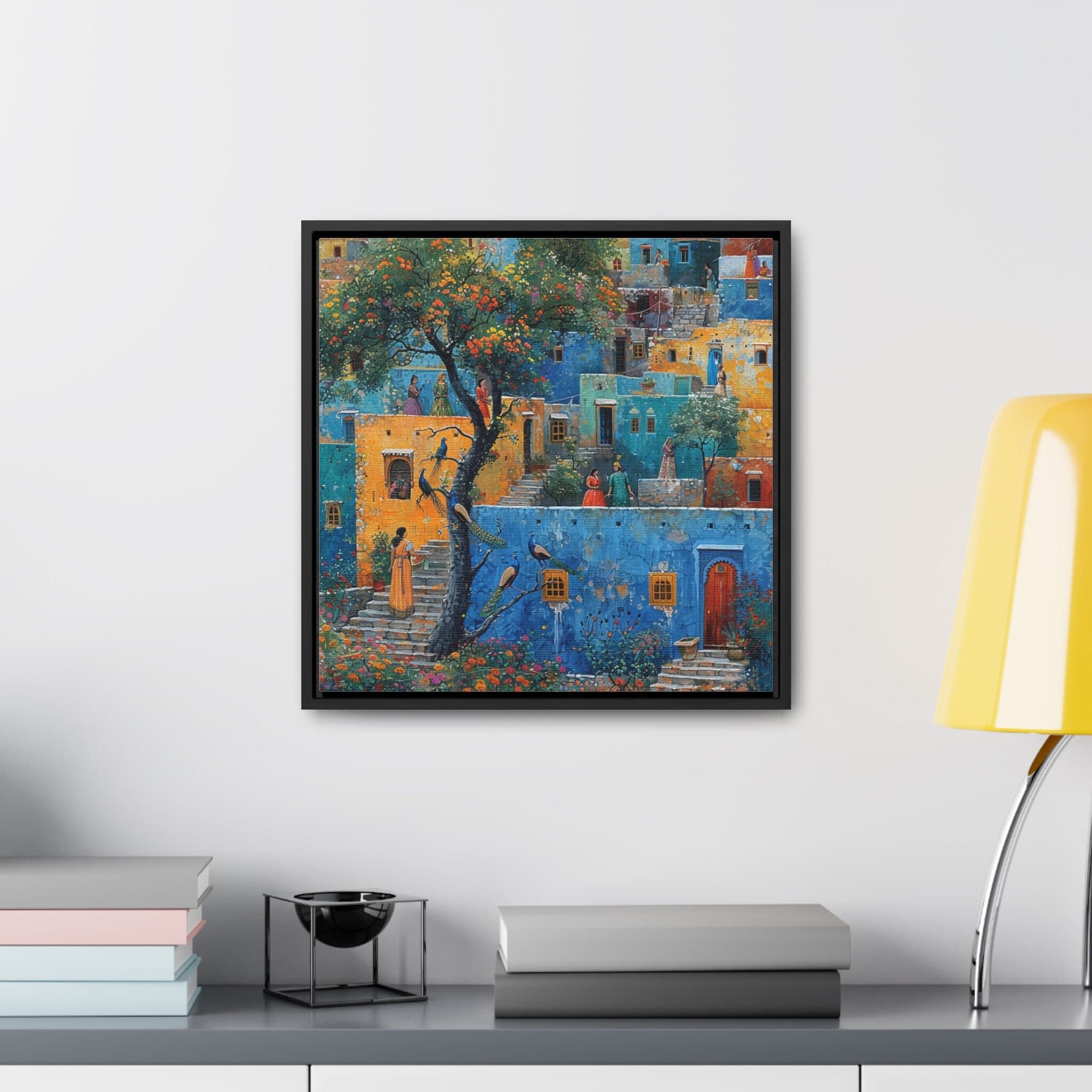 Sindhi Village Art Painting, Gallery Canvas Square Frame, Mughal Palace Afghan Pakistani Indian women Subcontinent Persian Wall Print Poster