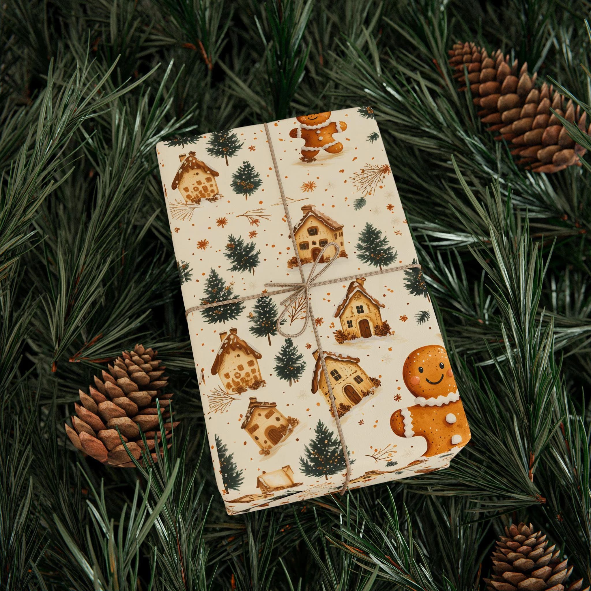 Christmas gingerbread Tree Pine Holiday Wrapping Paper Joyful Festive Gift Wrap Paper roll unique Cute Xmas seasonal happy holidays
