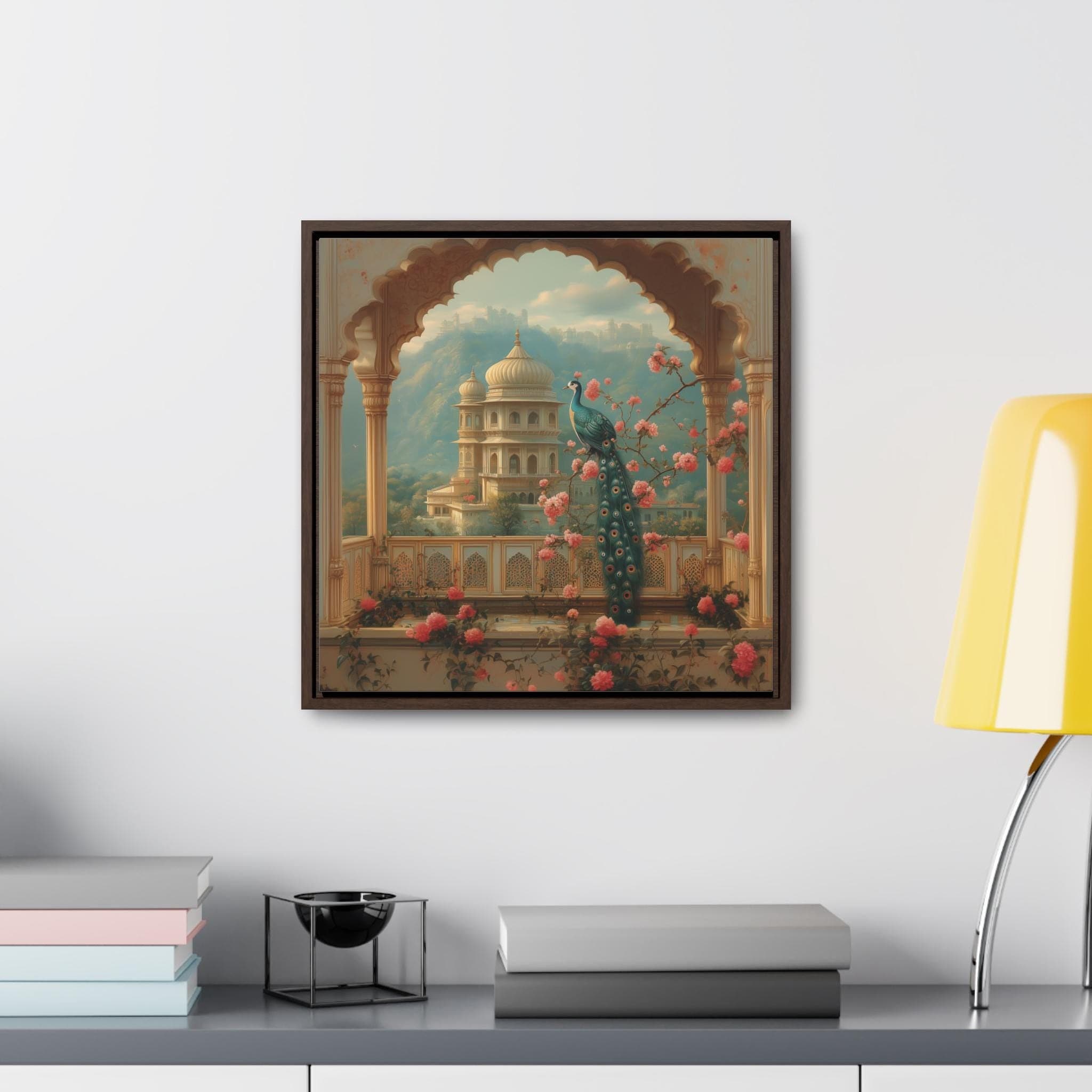 Mughal Palace Birds Art Gallery Canvas Wrap, Square Frame, Pakistani Indian Subcontinent Persian Afghan Southasian style decor arch Islamic