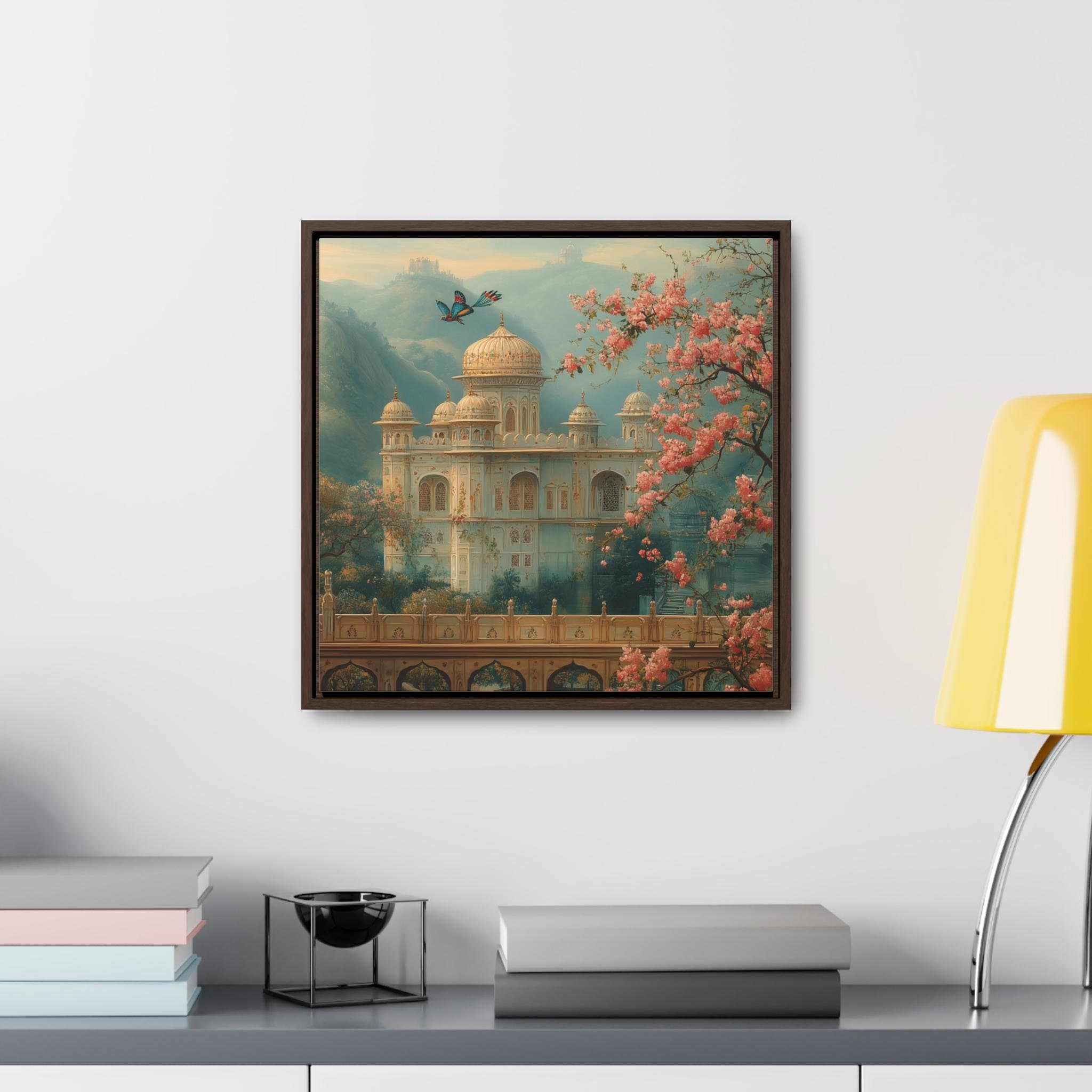 Mughal Palace Birds Art Gallery Canvas Wrap, Square Frame, Pakistani Indian Subcontinent Persian Afghan Southasian style decor arch Islamic