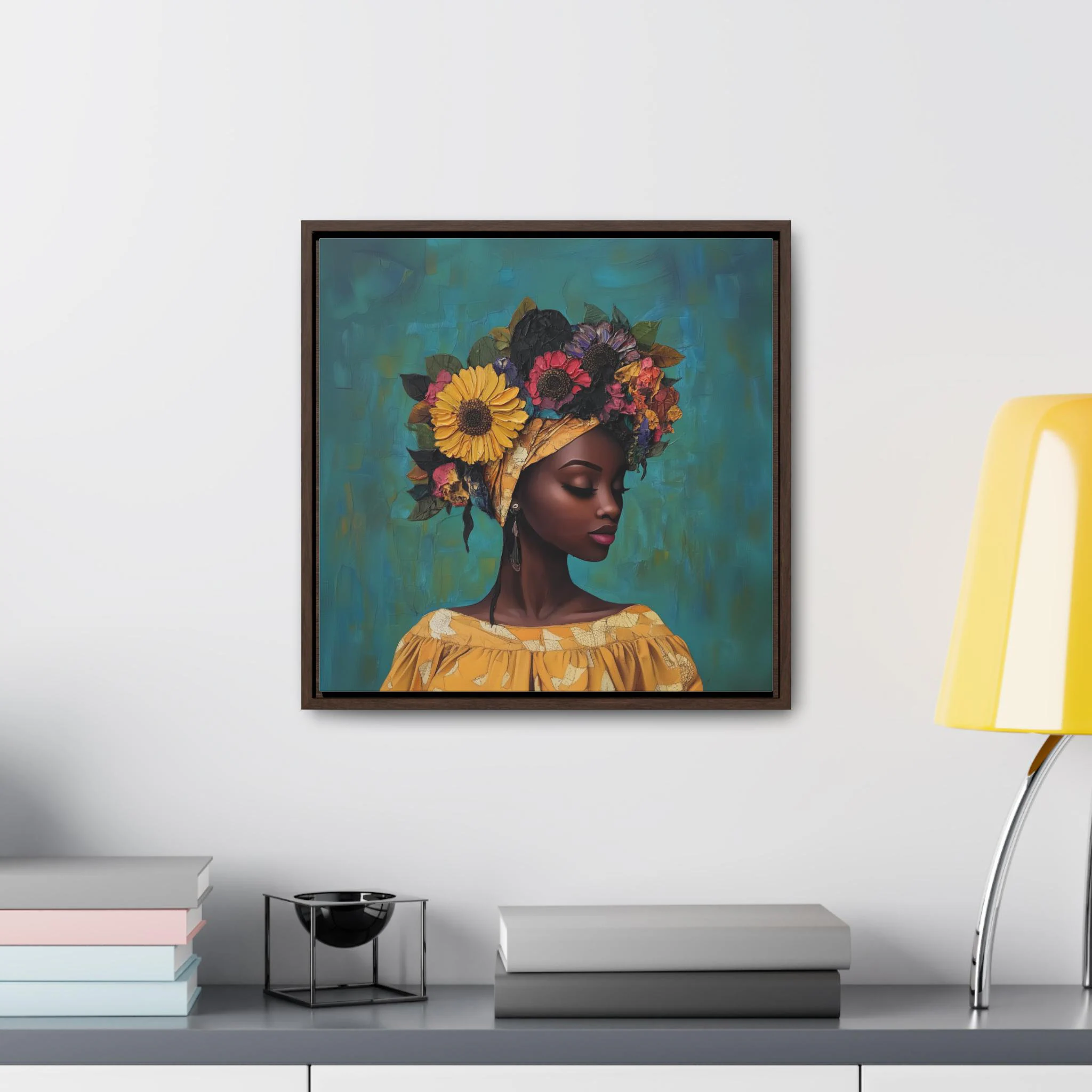 Black Woman Abstract Framed Art African Lady Painting Afro American Girl Decor African feminine art black history month culture ethnic art