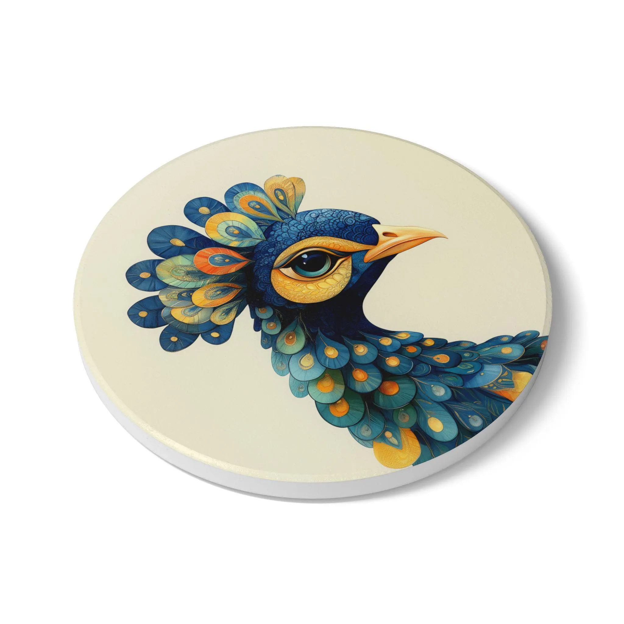 Peacock Ceramic Coaster Traditional Bohemian Desi Pakistani Indian Art Cozy Decor Kitchen Accessory Housewarming Gift Coffee Table Riwaj Art