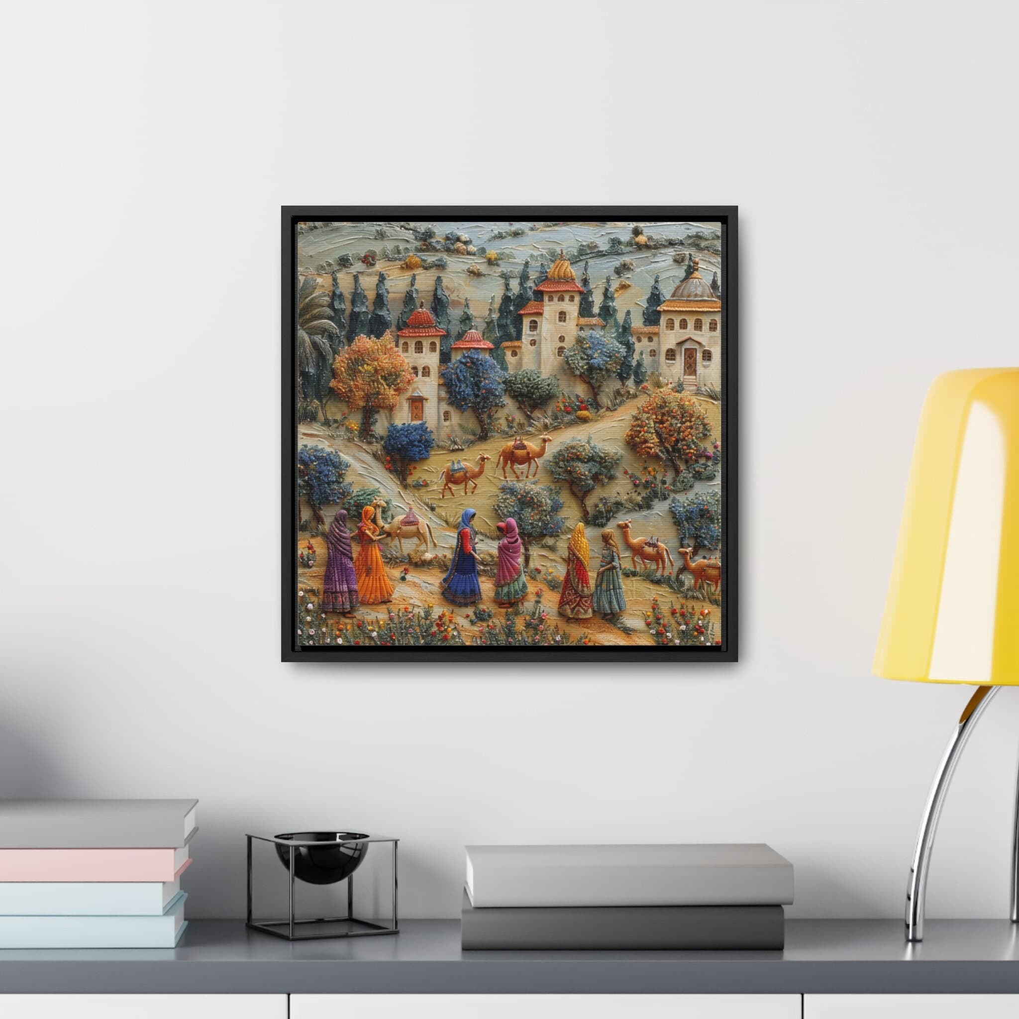 Sindhi Village Art Painting, Gallery Canvas Square Frame, Mughal Palace Afghan Pakistani Indian women Subcontinent Persian Wall Print Poster