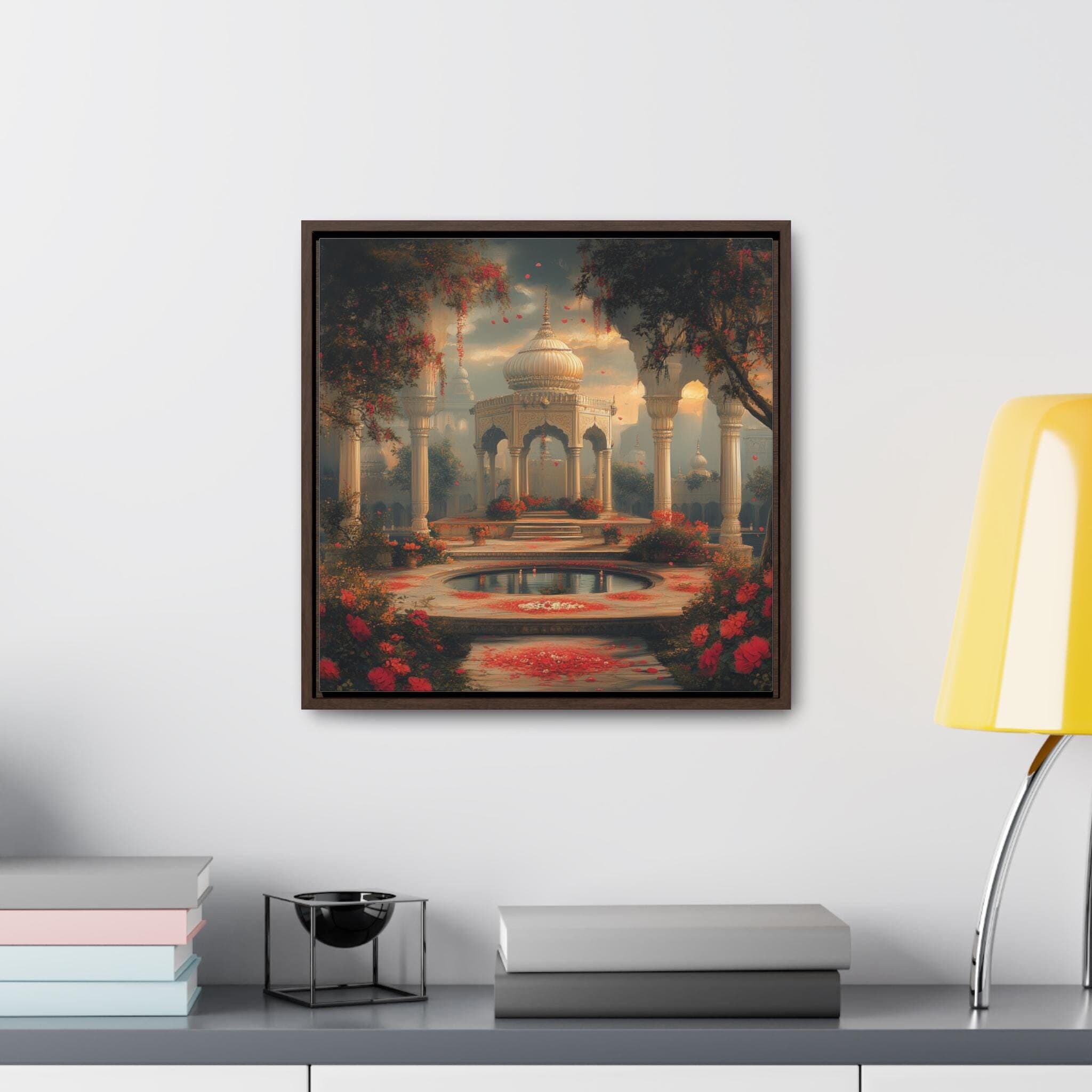 Mughal Palace Art Gallery Canvas Wrap, Square Frame - Pakistani Indian Subcontinent Persian Art Afghan Southasian style decor arch Islamic