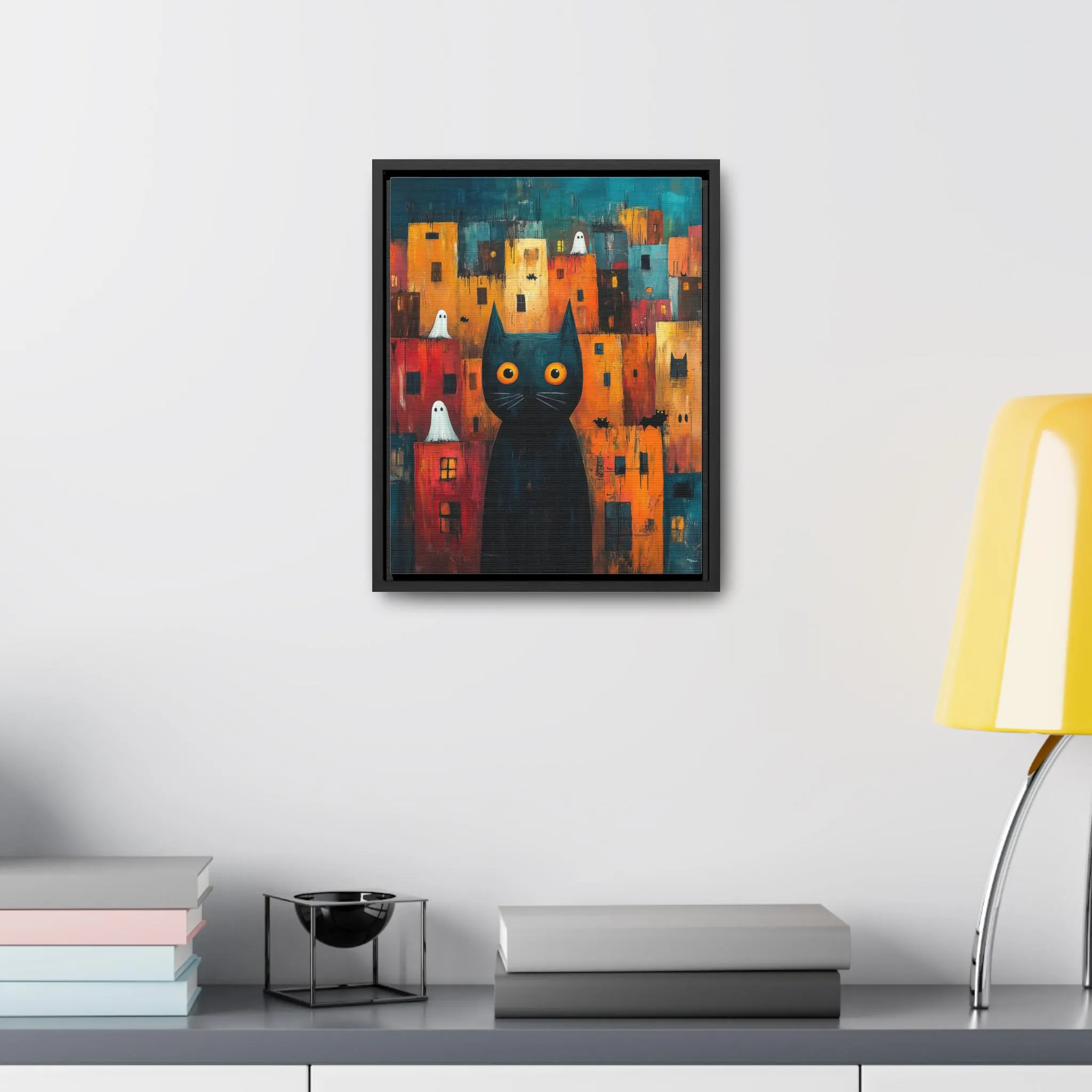 Halloween Cat Ghosts Printable Wall Art, Digital Download Only, Colorful Cityscape Whimsical Spooky Decor Holiday Home Party Gift Unique - image 4
