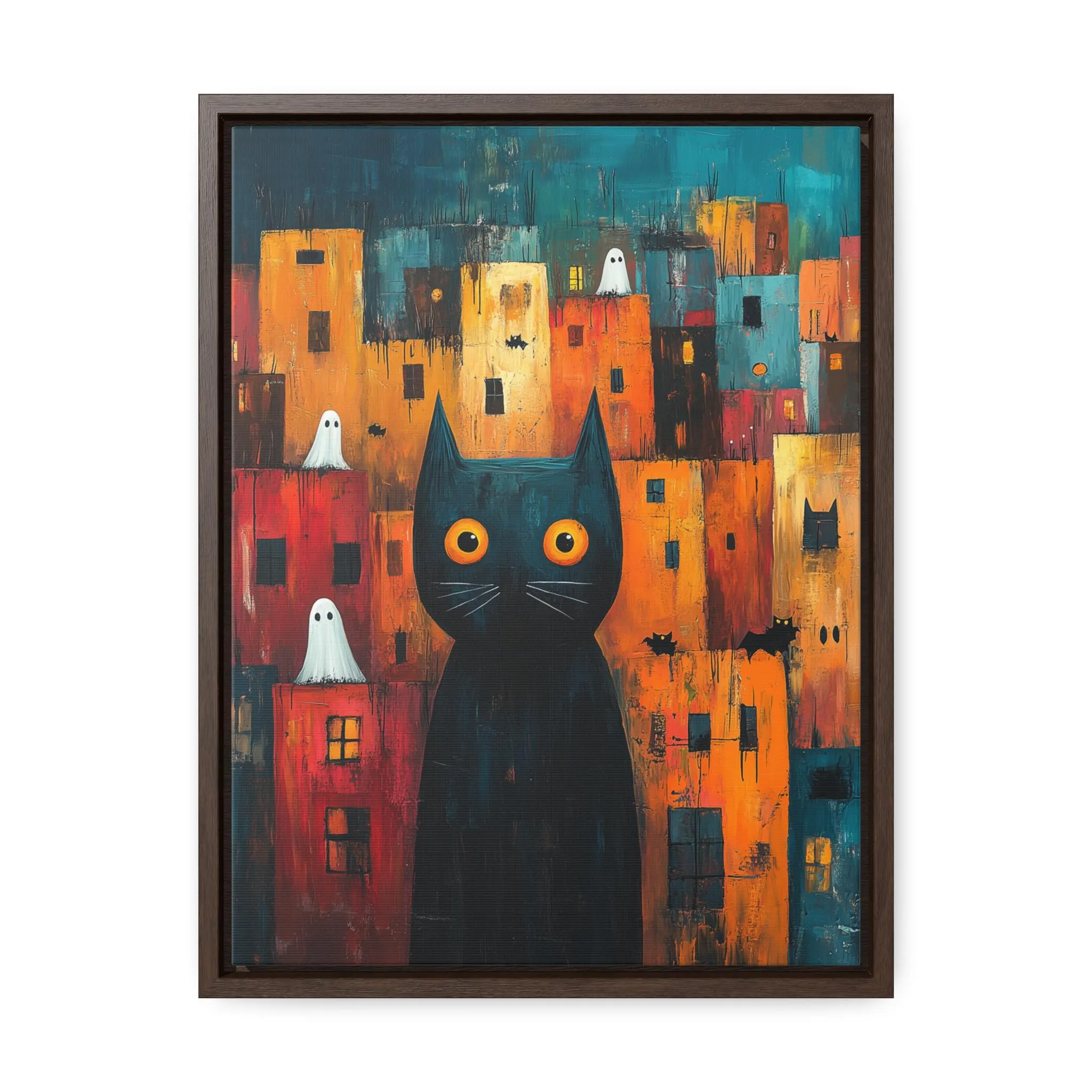 Halloween Cat Ghosts Printable Wall Art, Digital Download Only, Colorful Cityscape Whimsical Spooky Decor Holiday Home Party Gift Unique - image 3