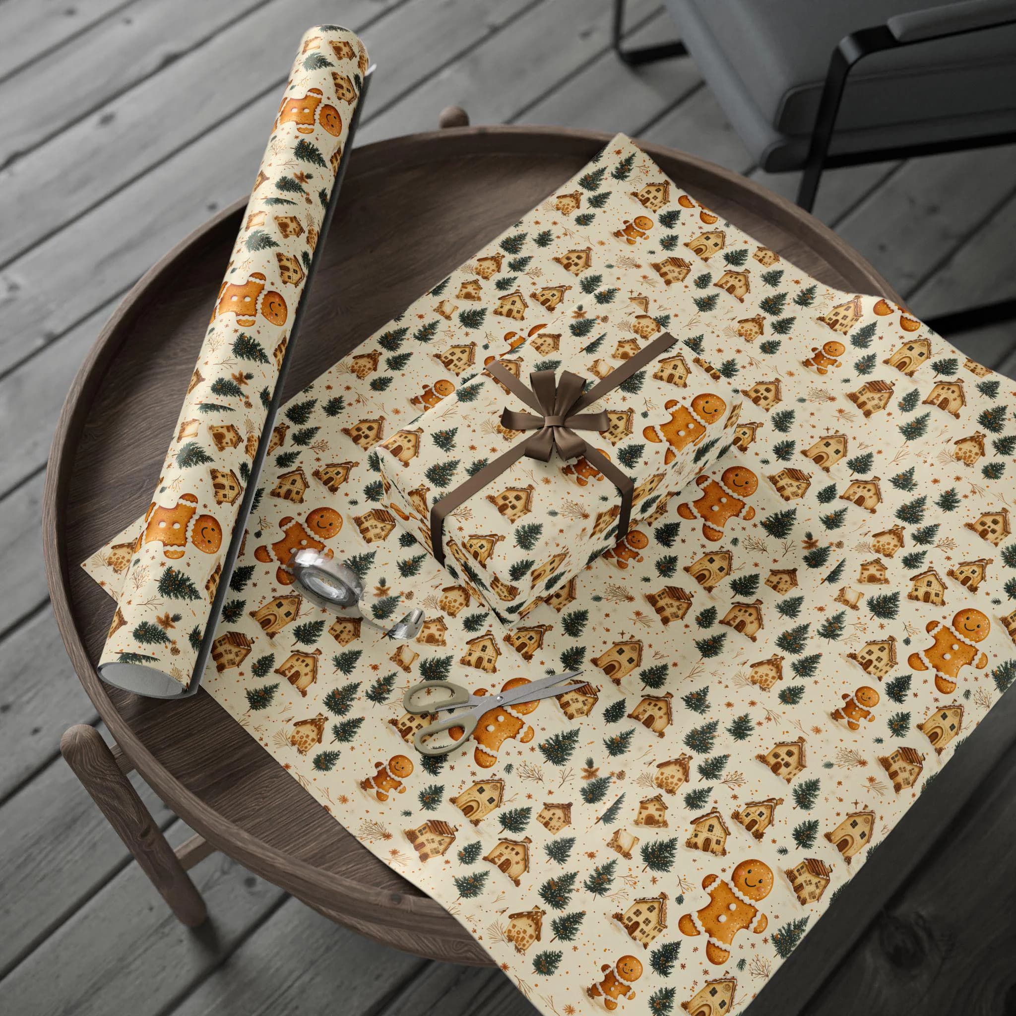 Christmas gingerbread Tree Pine Holiday Wrapping Paper Joyful Festive Gift Wrap Paper roll unique Cute Xmas seasonal happy holidays - image 4