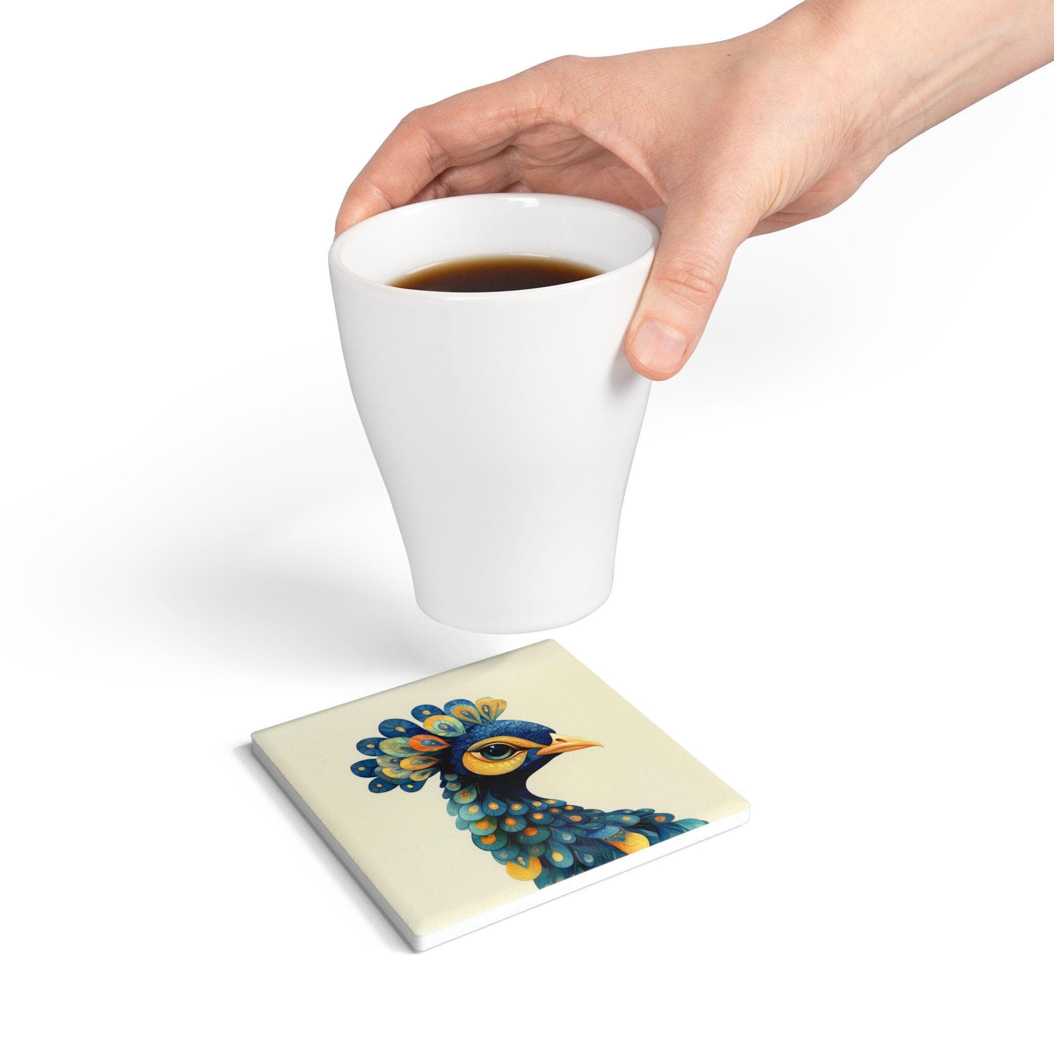 Peacock Ceramic Coaster Traditional Bohemian Desi Pakistani Indian Art Cozy Decor Kitchen Accessory Housewarming Gift Coffee Table Riwaj Art - image 4