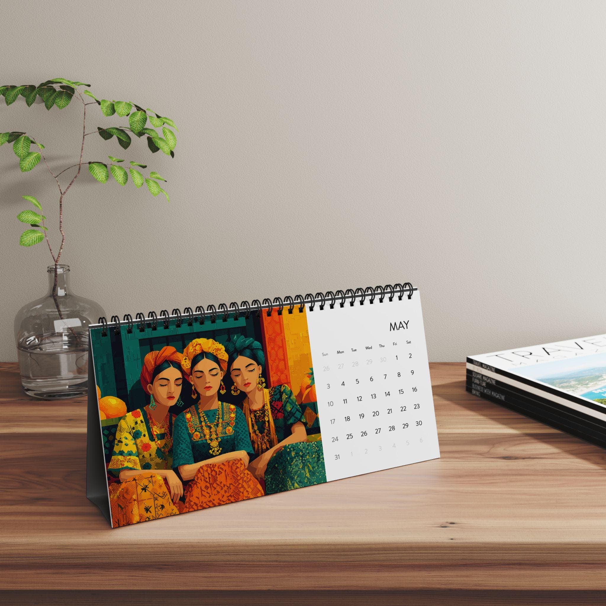 2026 Mexican Art Desk Calendar, Size 10" x 5" Latin Ethnic Traditional Spanish Mexico Aztec Boho Office Decor Yearly Monthly Planner - image 3