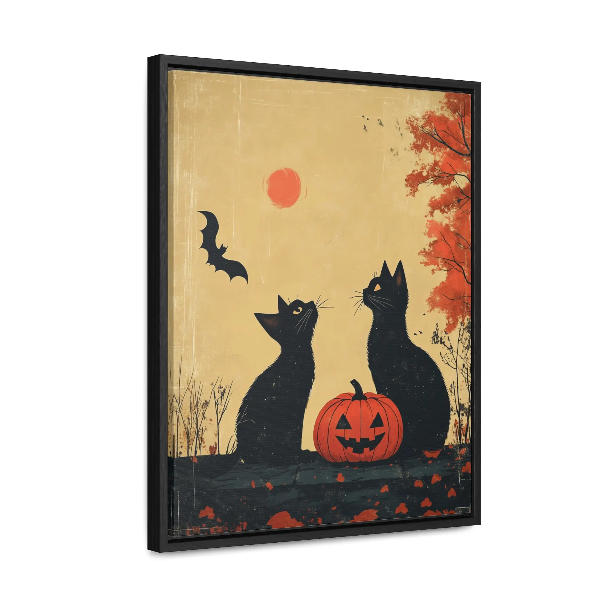 Black Cats Pumpkin Bat Silhouette Wall Art, Digital Download Minimalist Pastel Colors Halloween Home Decor Holiday Season Party Gift Kittens - image 5