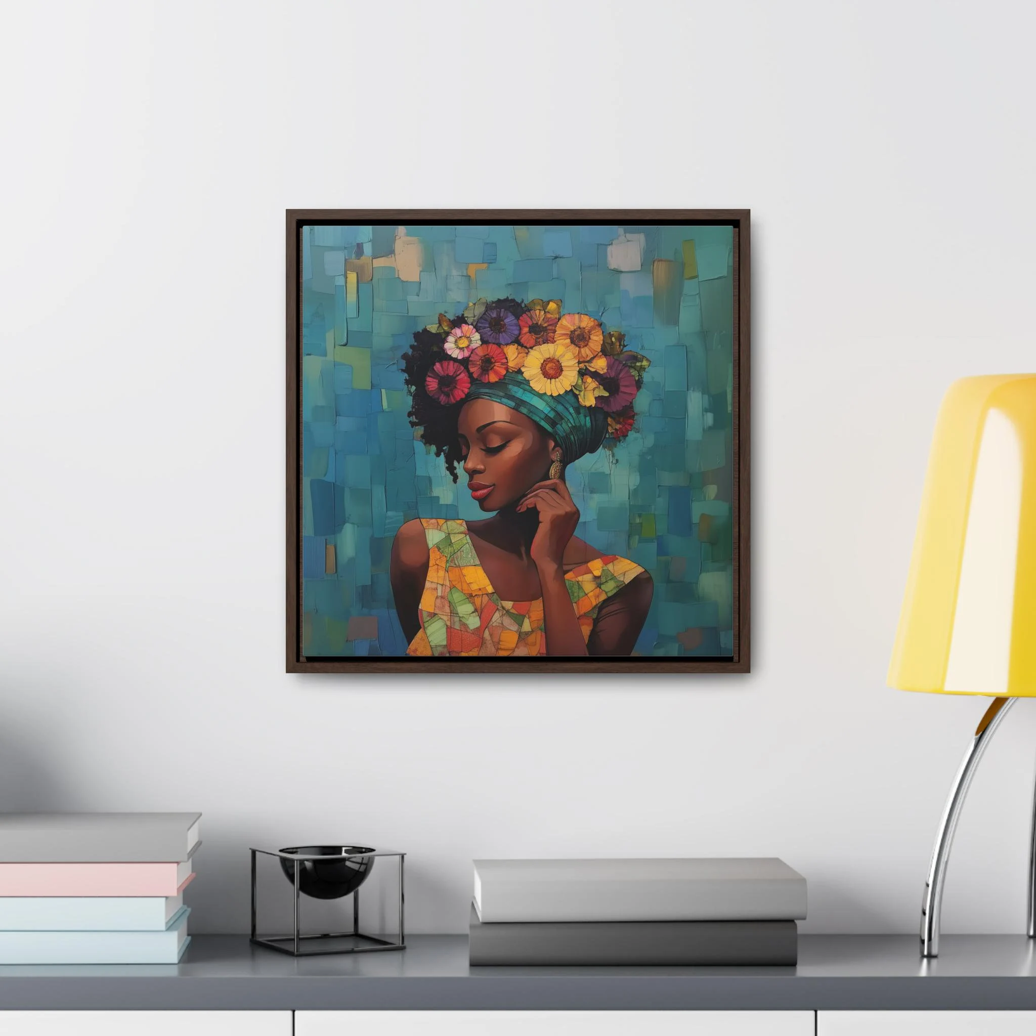Black Woman Abstract Framed Art African Lady Painting Afro American Girl Decor African feminine art black history month culture ethnic art