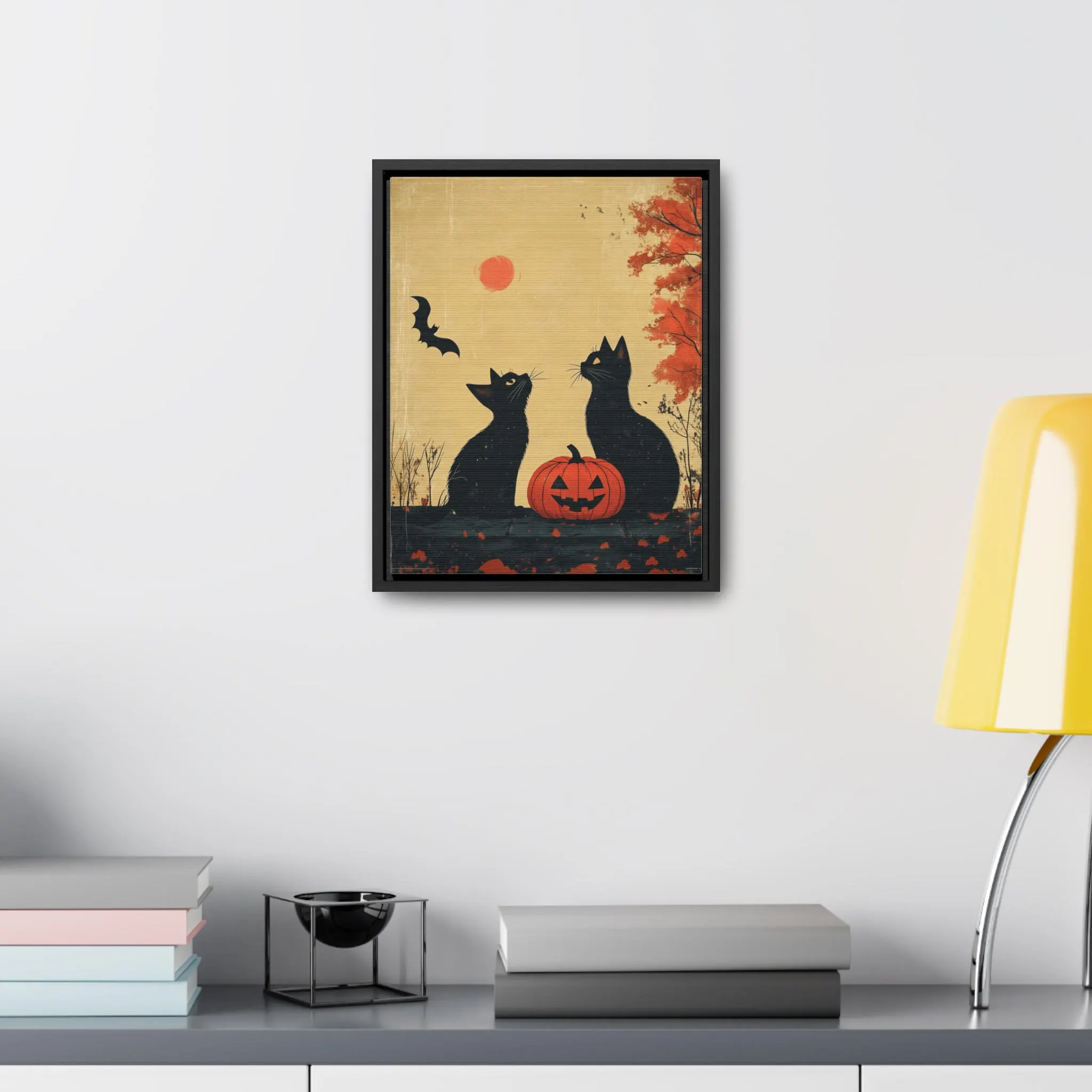 Black Cats Pumpkin Bat Silhouette Wall Art, Digital Download Minimalist Pastel Colors Halloween Home Decor Holiday Season Party Gift Kittens - image 4