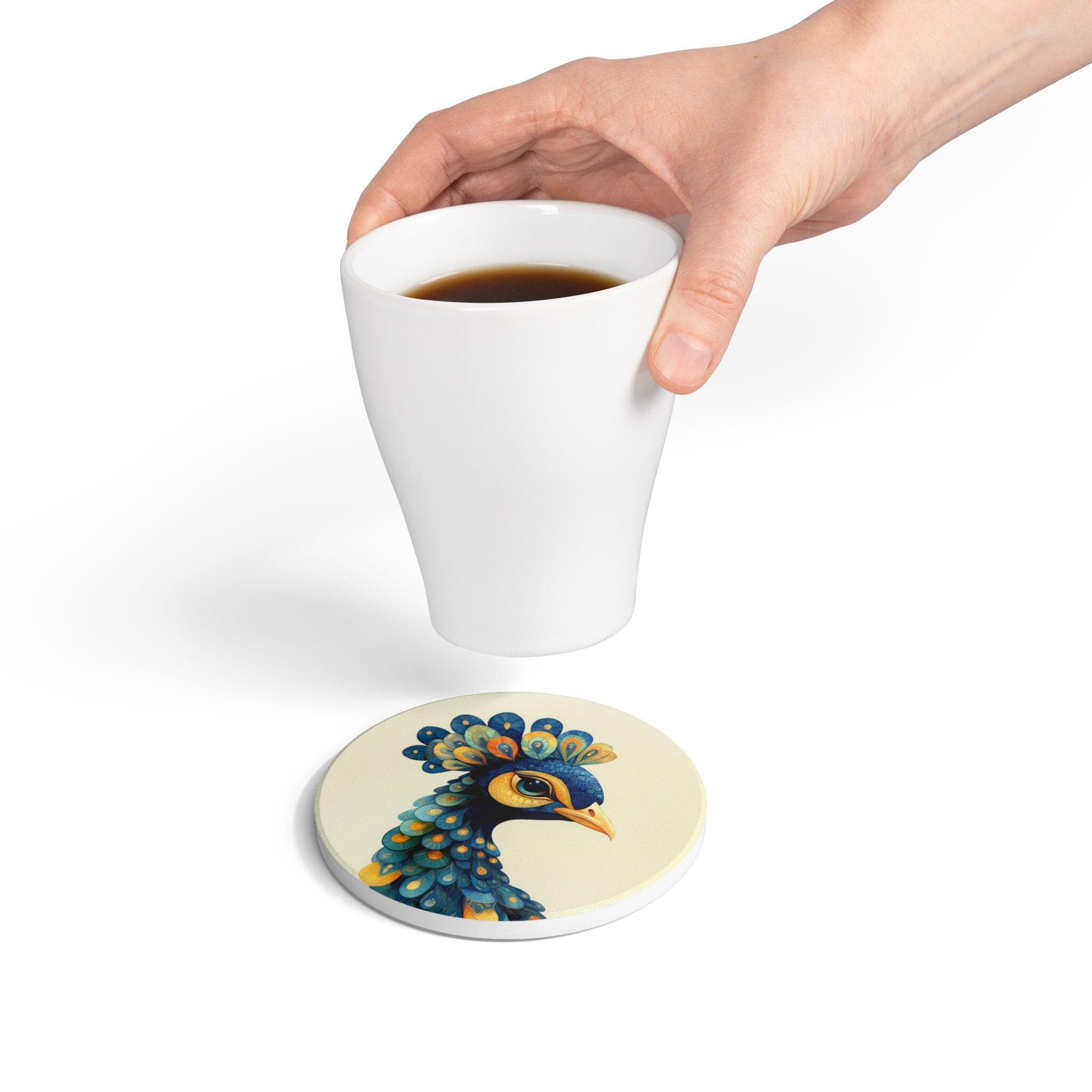 Peacock Ceramic Coaster Traditional Bohemian Desi Pakistani Indian Art Cozy Decor Kitchen Accessory Housewarming Gift Coffee Table Riwaj Art - image 3