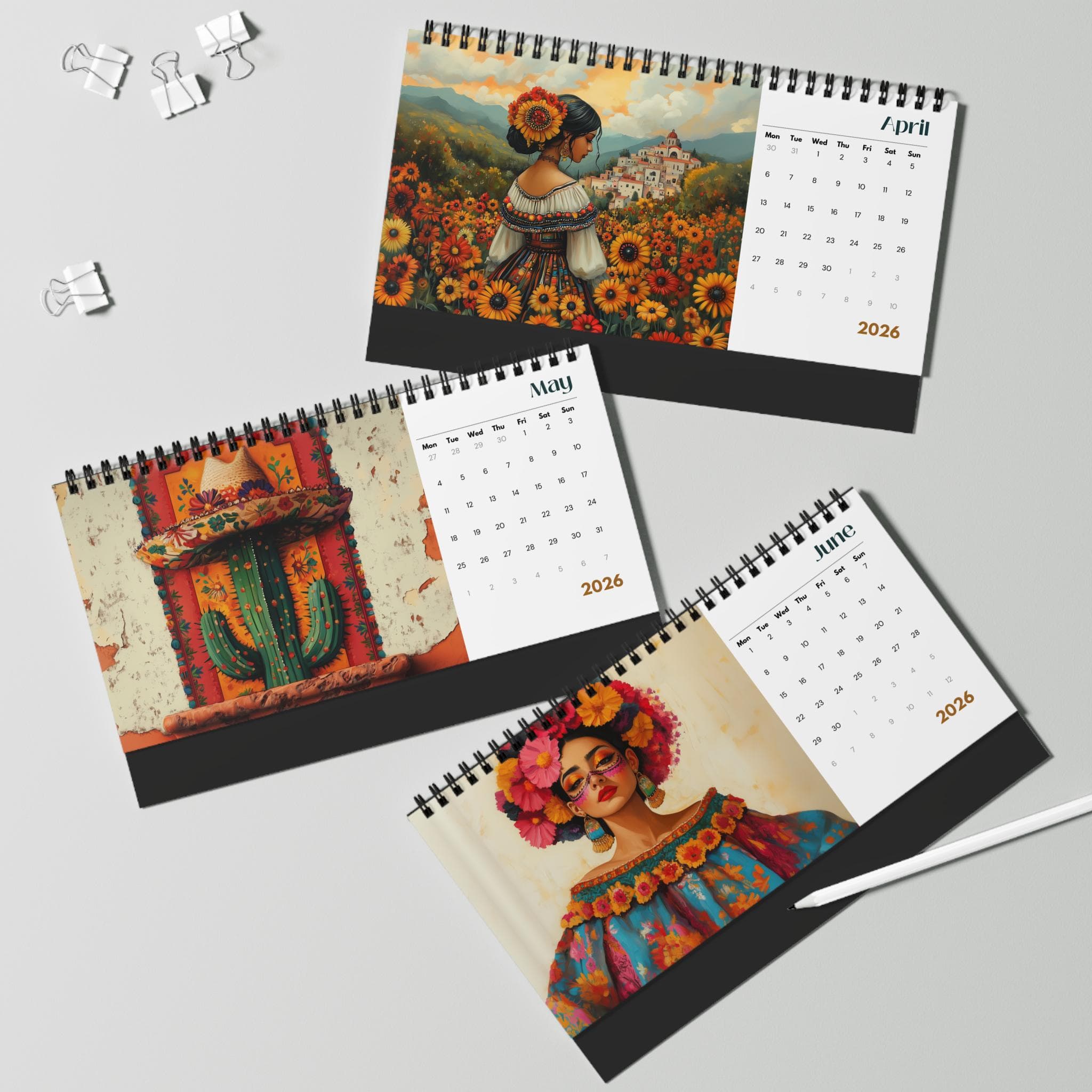 2026 Mexican Art Desk Calendar Yearly Planner Monthly Scheduler Office Decor Home Organization Latin Ethnic Traditional Art Spanish Mexico - image 4