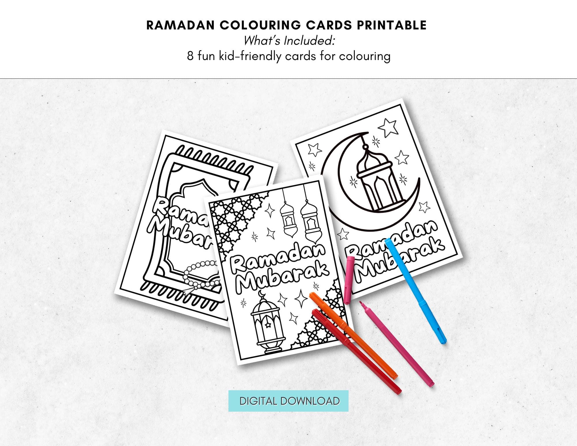 Ramadan Colouring Cards Printable - DIY Class Cards (Digital Download)