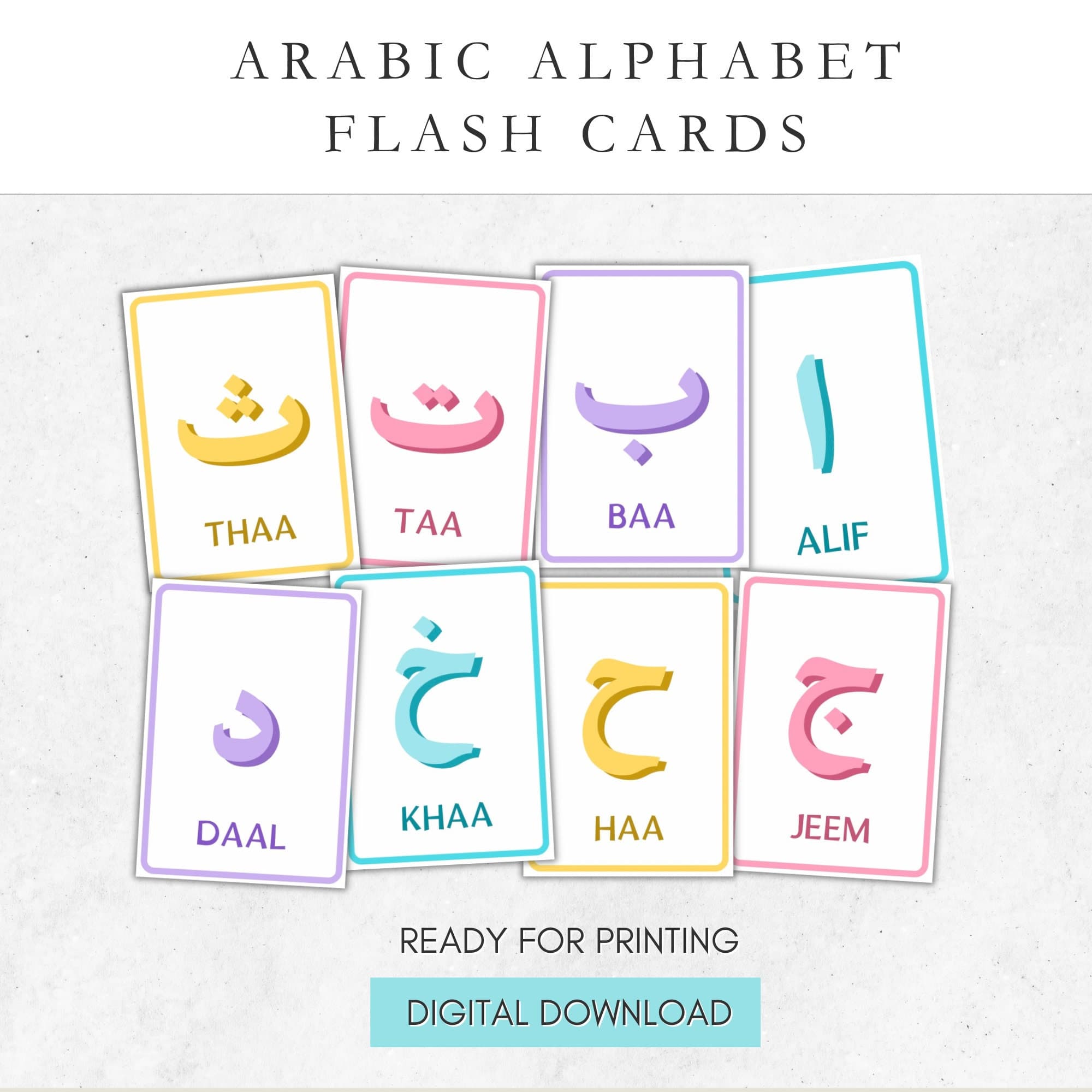 Printable Arabic Alphabet Flashcards: Kids Islamic Learning (PDF)