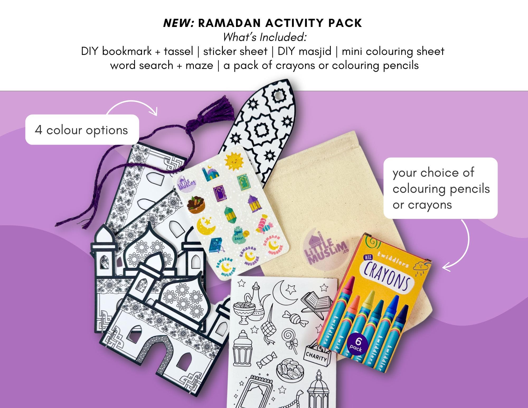 Ramadan Activity Pack for Kids, DIY Masjid, Bookmark, Stickers, Colouring, Games