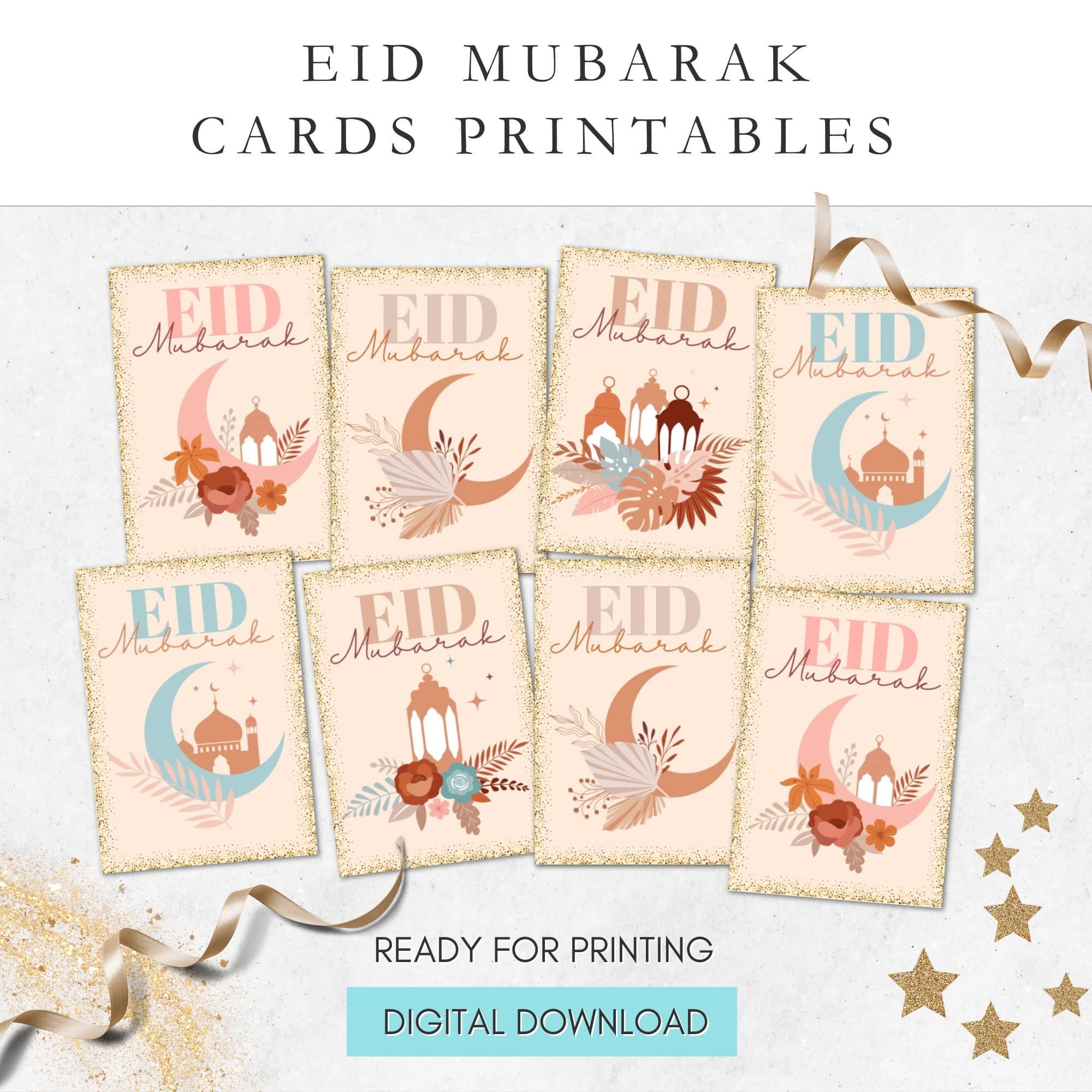 Boho Chic Eid Mubarak Cards: Floral Islamic Greetings (Digital Download)