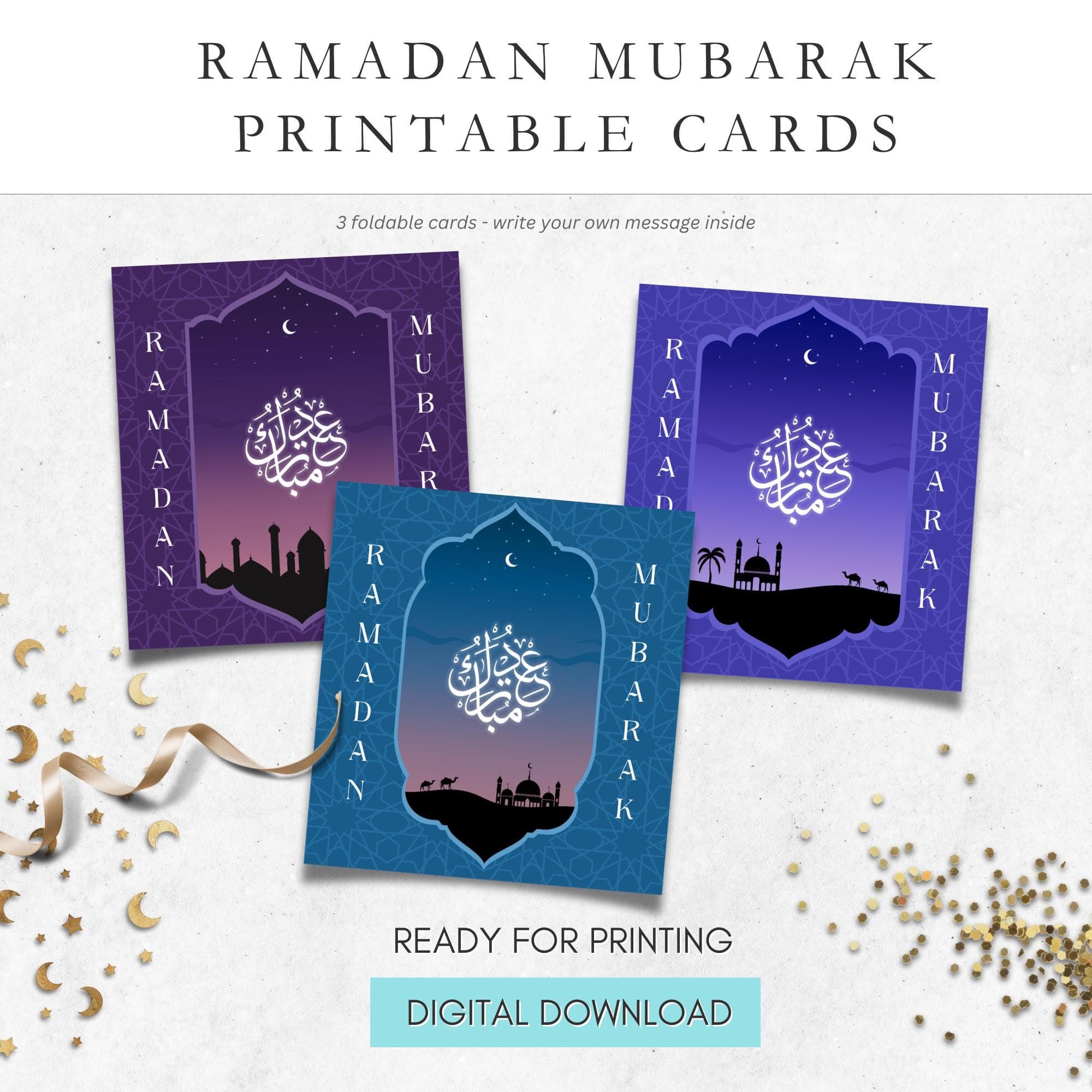 Ramadan Mubarak Cards: Modern Islamic Greeting Cards (Digital Download)