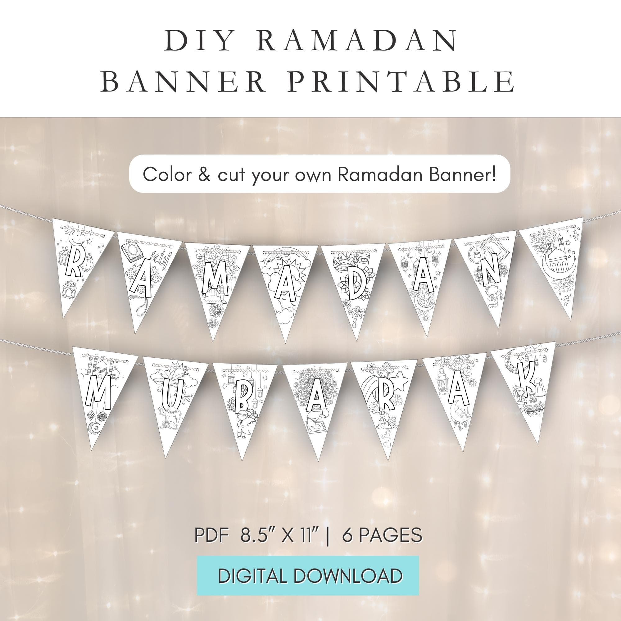 Ramadan Bunting Banner: Fun Coloring Craft for Kids (PDF Printable)