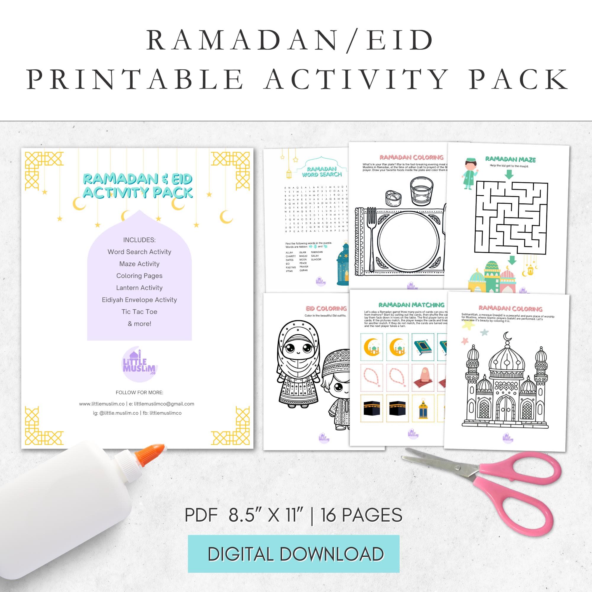 Ramadan & Eid Activity Pack: Coloring, Maze, Lantern (Digital Download)