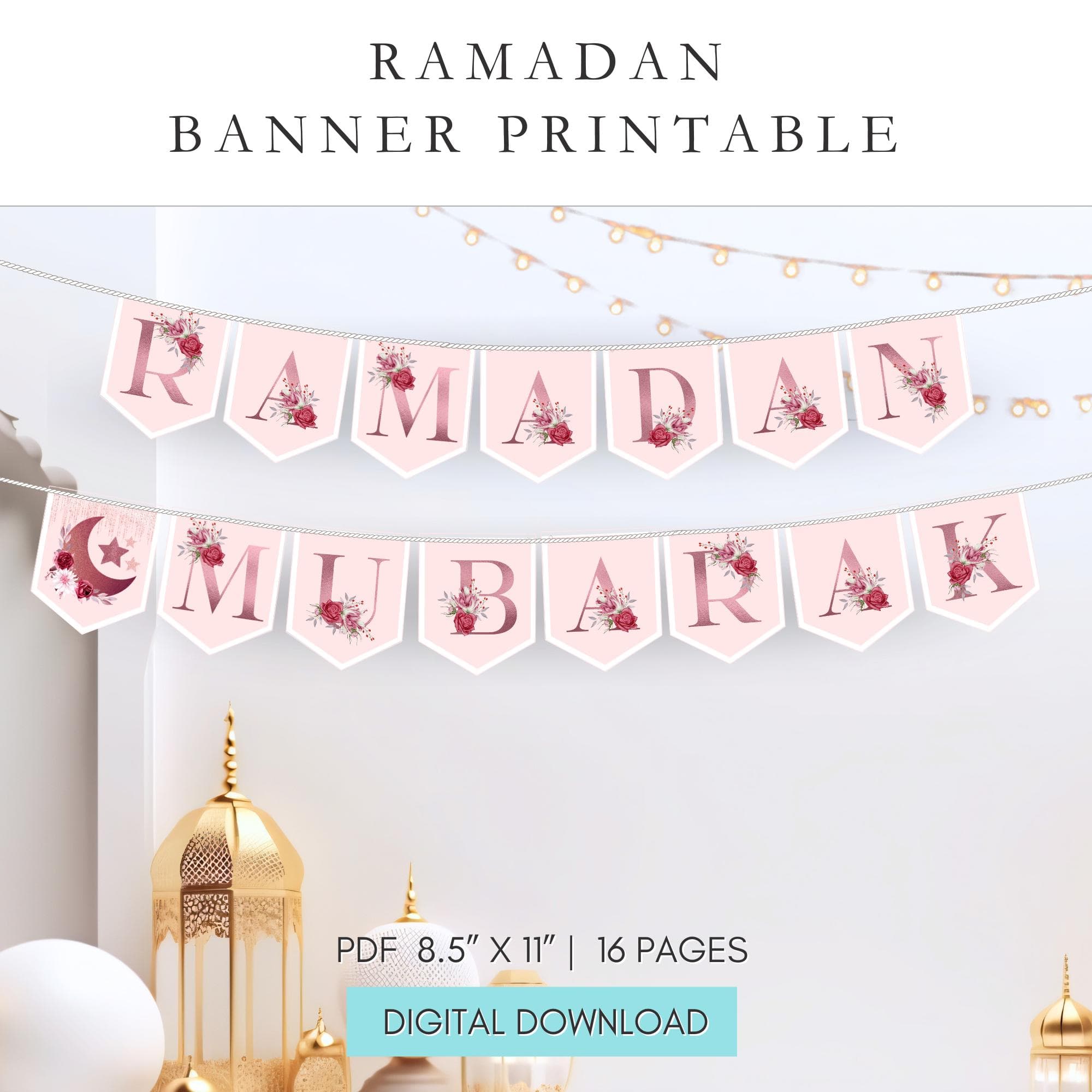 Pink Ramadan Mubarak Banner: Chic Floral Decor (Digital Download)