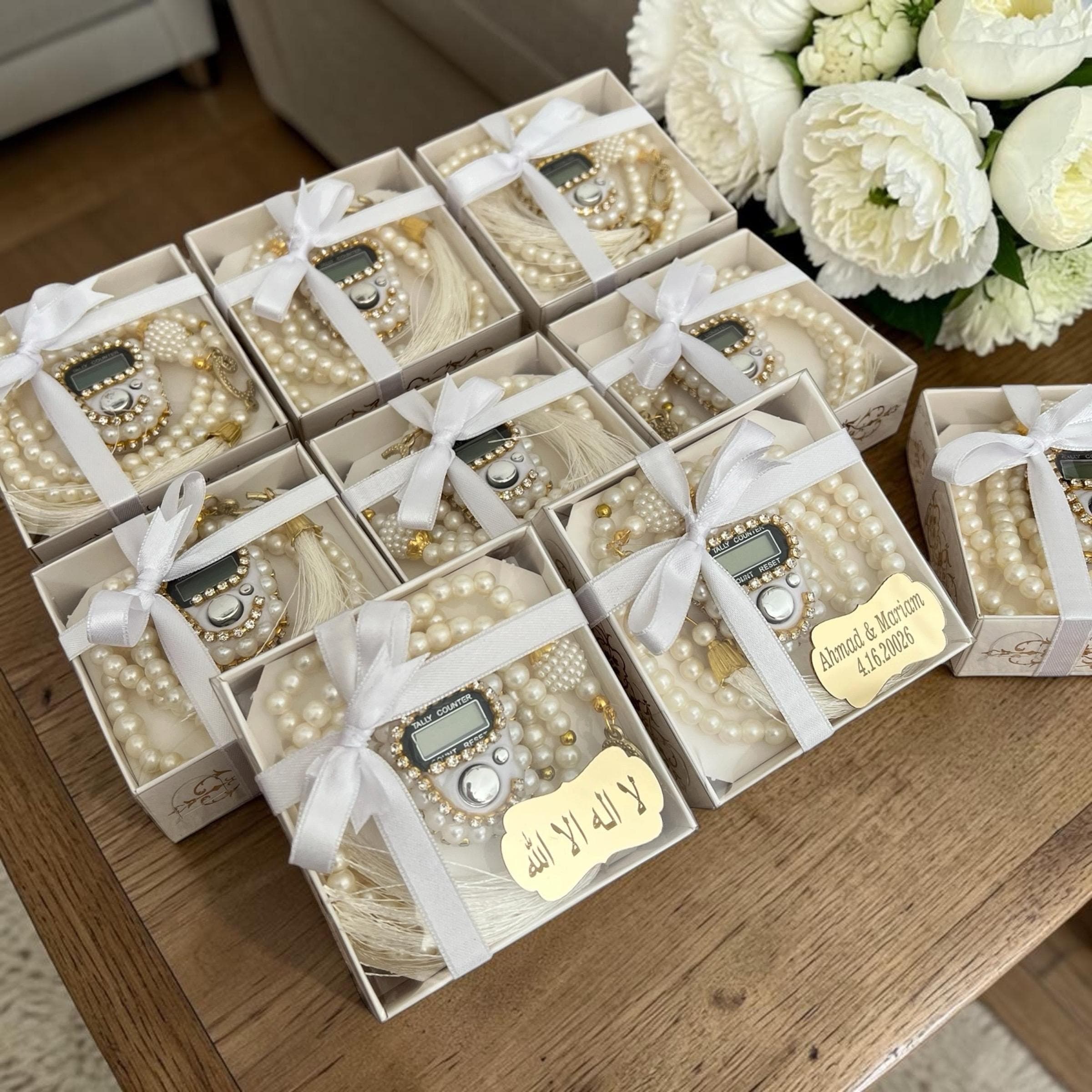 Personalized Pearl & Digital Tasbeeh Decorated Box Gift Set | Muslim Wedding Favors | Eid Favor | Baby Shower Favor | Graduation Favor - image 3