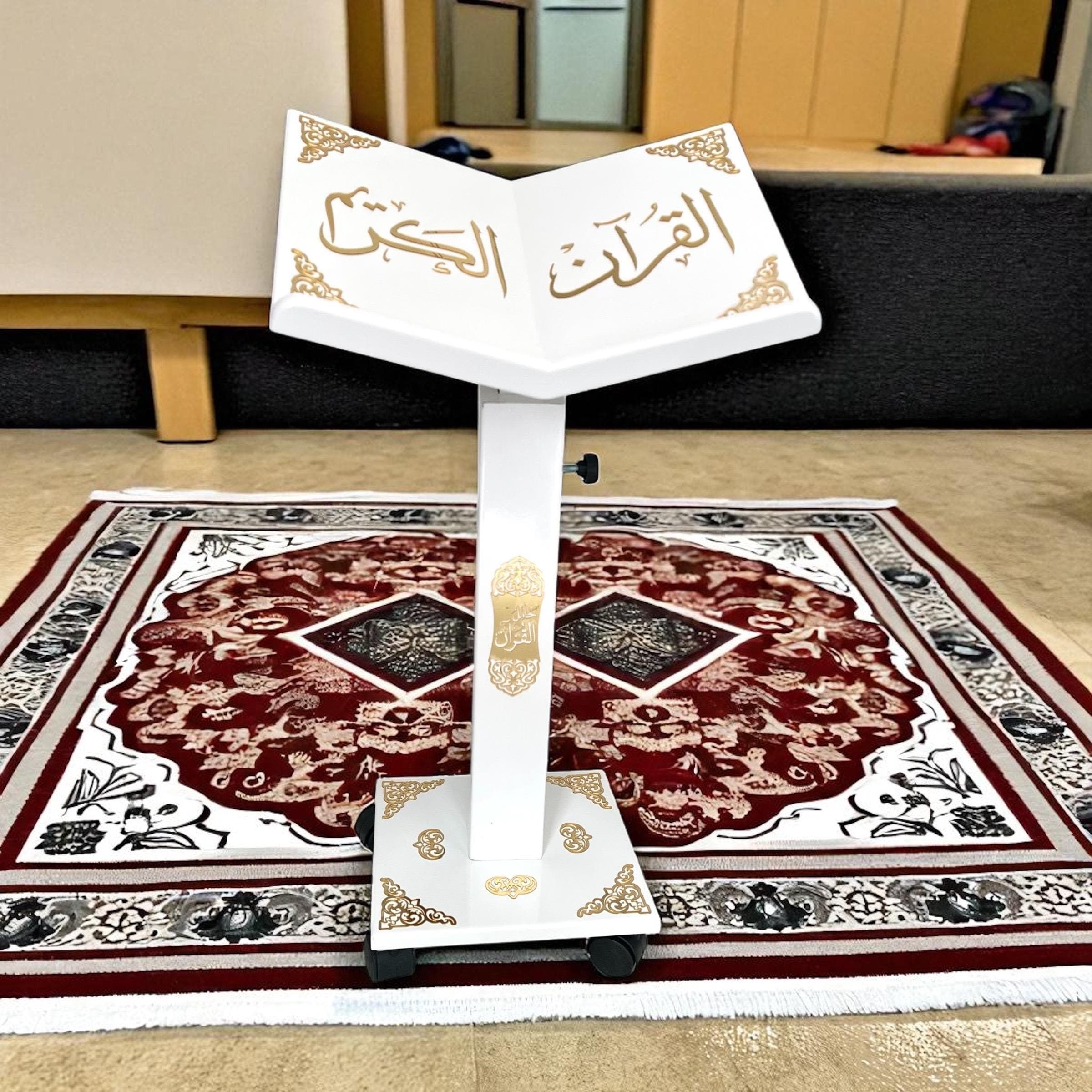 White Wooden Quran Stand: Adjustable Height Lectern with Wheels | Quran Holder | Islamic Ramadan Gift - image 5