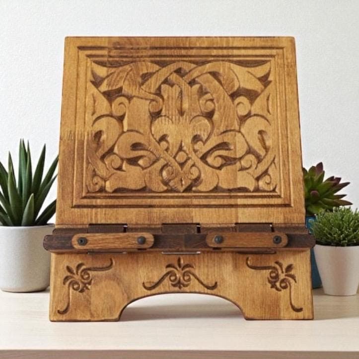 Hand Carved Wooden Quran Stand:  CookBook Holder, Lectern, Elegant Islamic Decor, Ramadan Gift - image 3