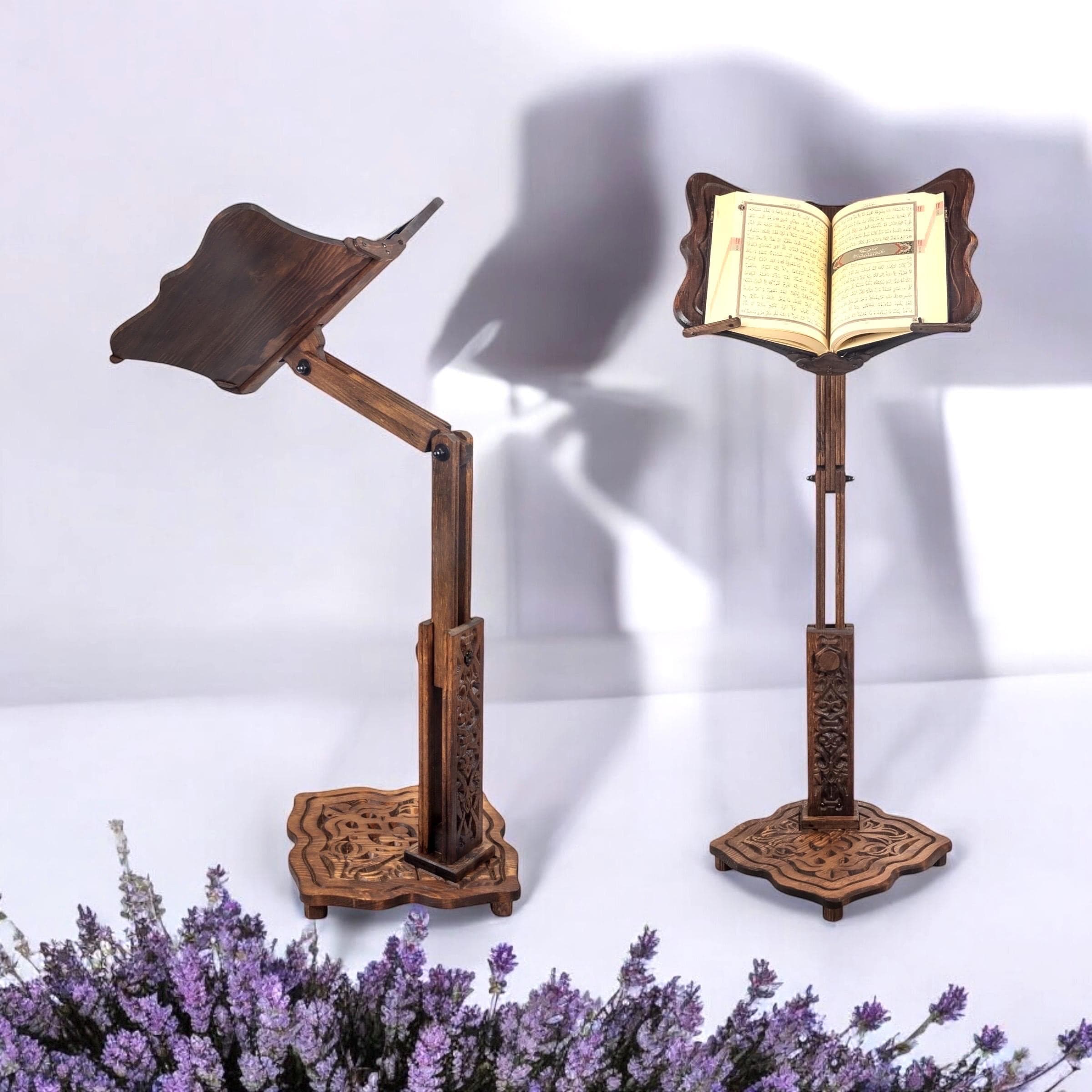Adjustable Wooden Book Stand: Quran | Bible, Torah Lectern | CookBook, Music Stand | Museum Books Holder
