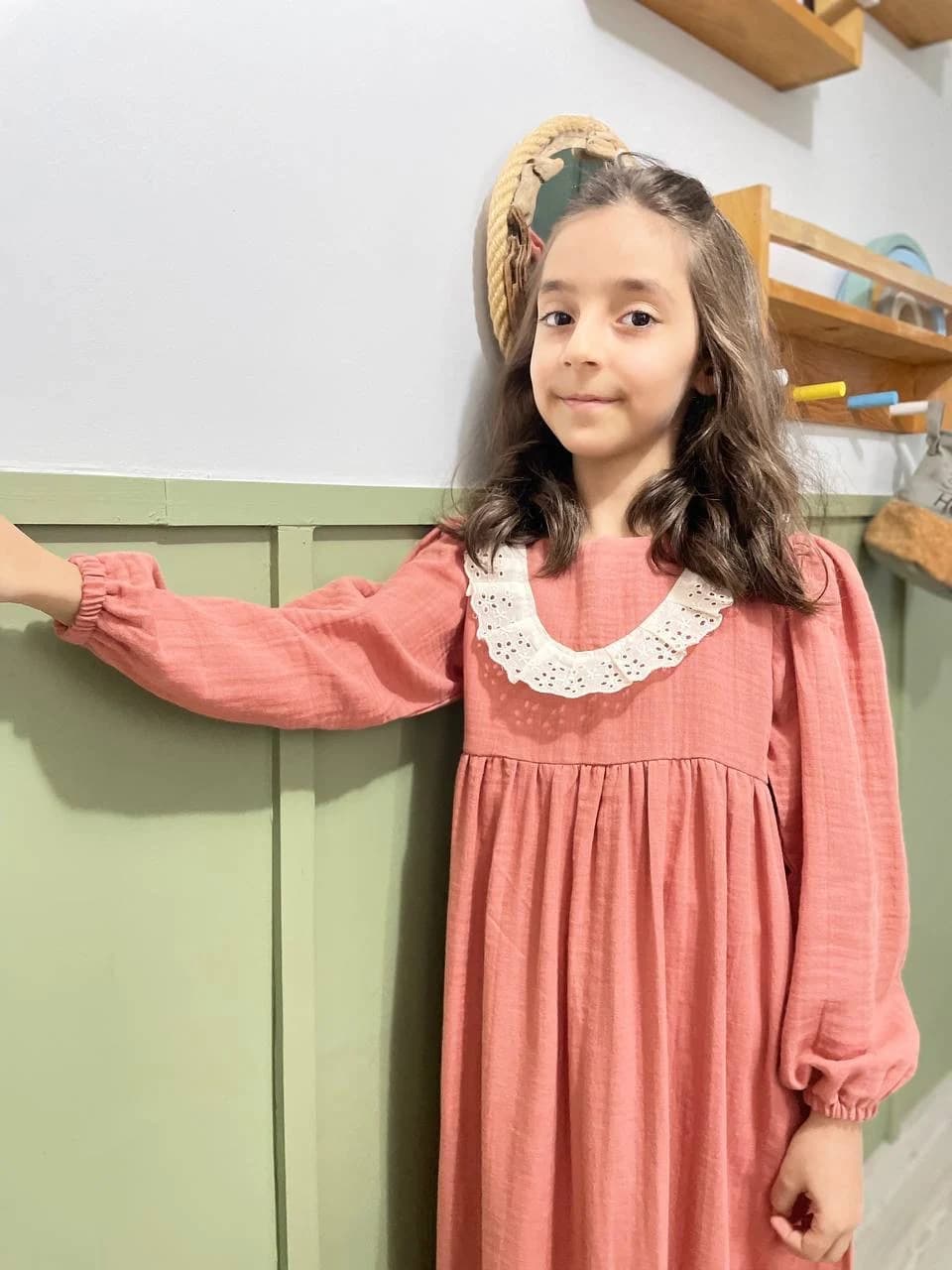 Ramadan 100% Brick Color Muslin Girls’ Modest Dress – Yusa Baby Kids Natural Collection - image 5