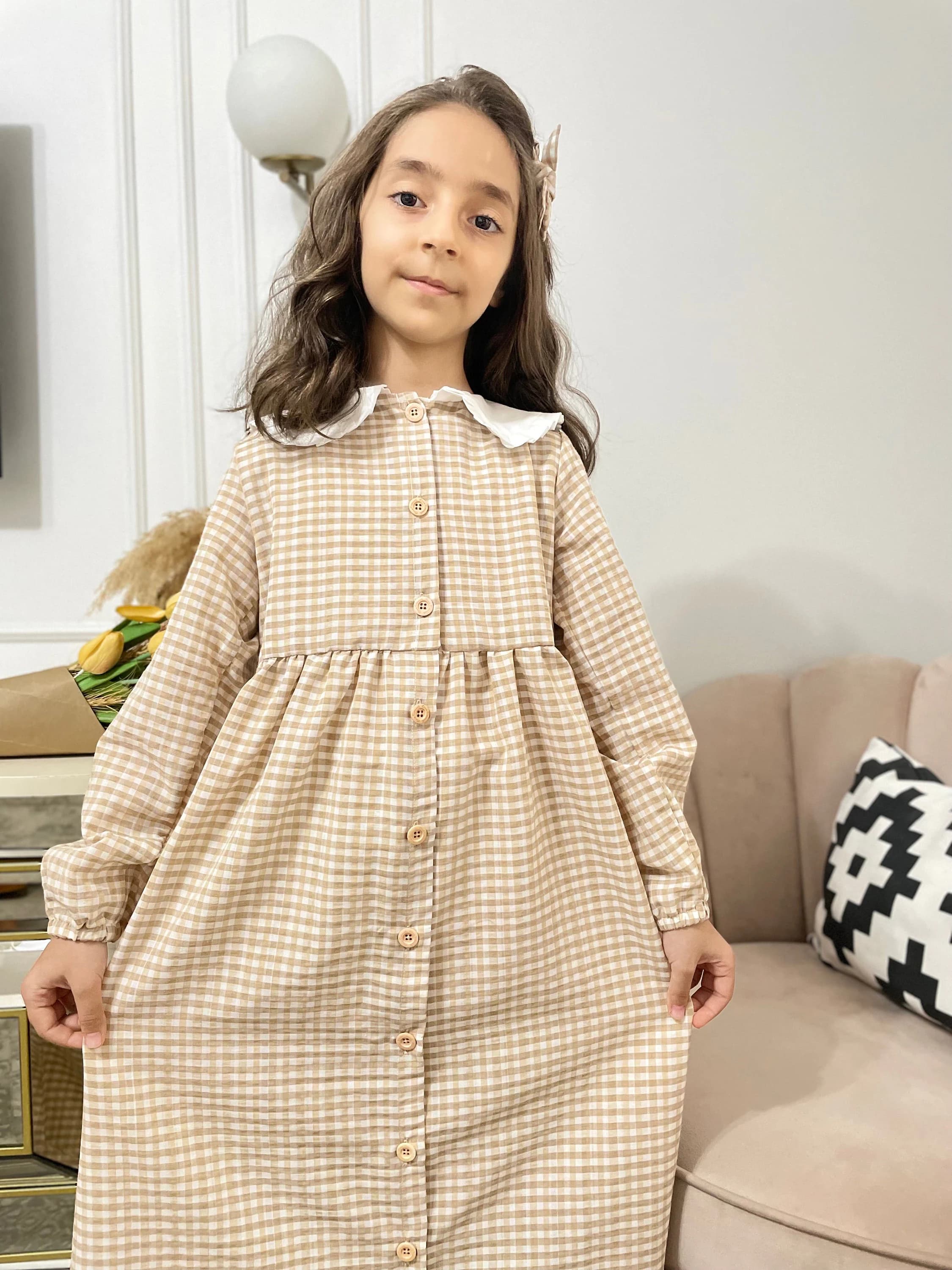 Girl's Plaid %100 Cotton Dress - image 2