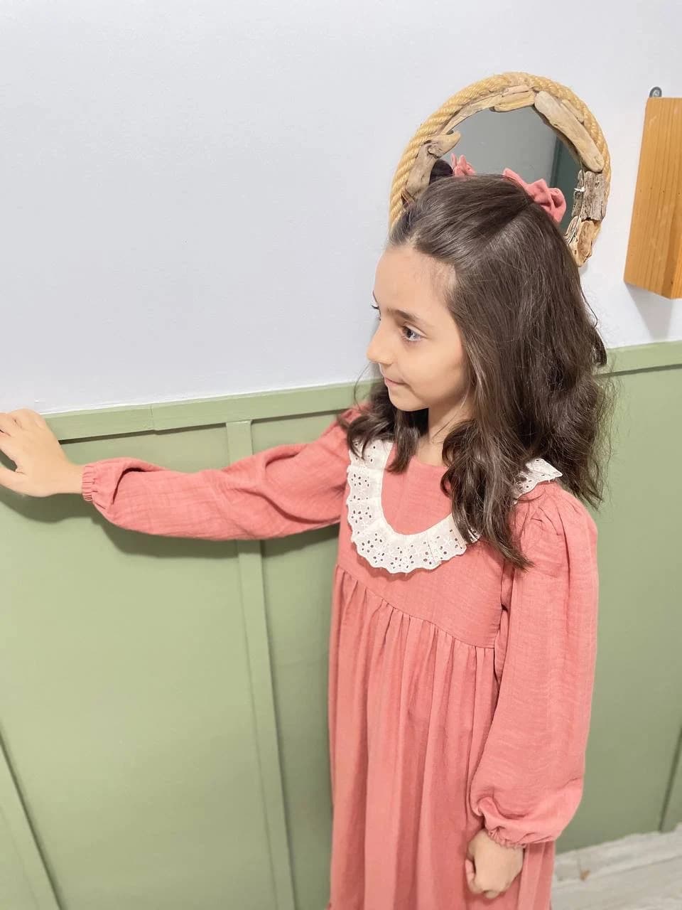 Ramadan 100% Brick Color Muslin Girls’ Modest Dress – Yusa Baby Kids Natural Collection - image 3