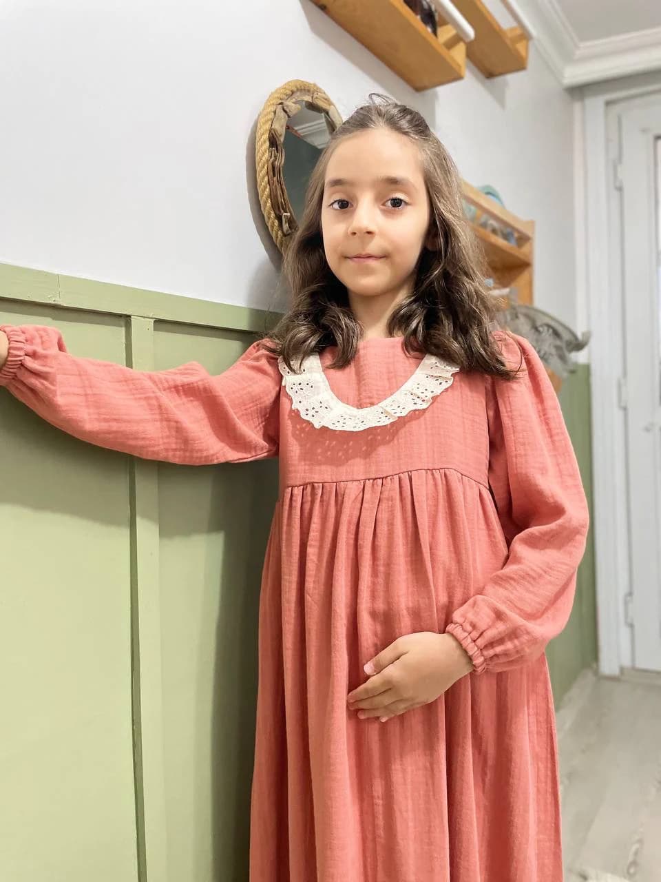 Ramadan 100% Brick Color Muslin Girls’ Modest Dress – Yusa Baby Kids Natural Collection