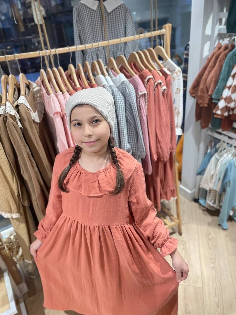 Girls' Organic Cotton Muslin Ruffle Dress - Brick Color Hijab Dress - image 2