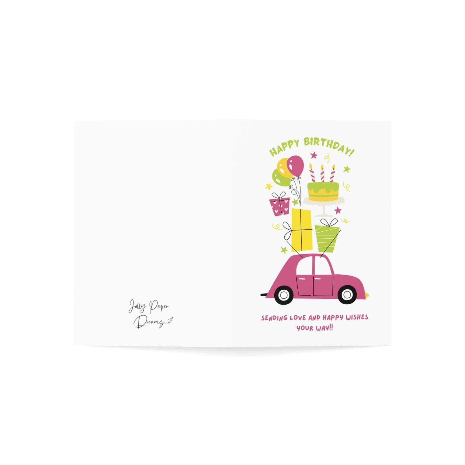 Birthday Card: Car with Gifts Design, 4.25x6.25, Blank Inside - image 4