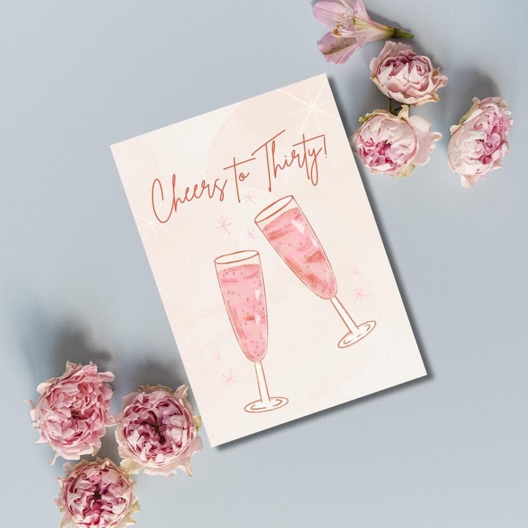 Cheers to 30th Birthday Card, Champagne Glass