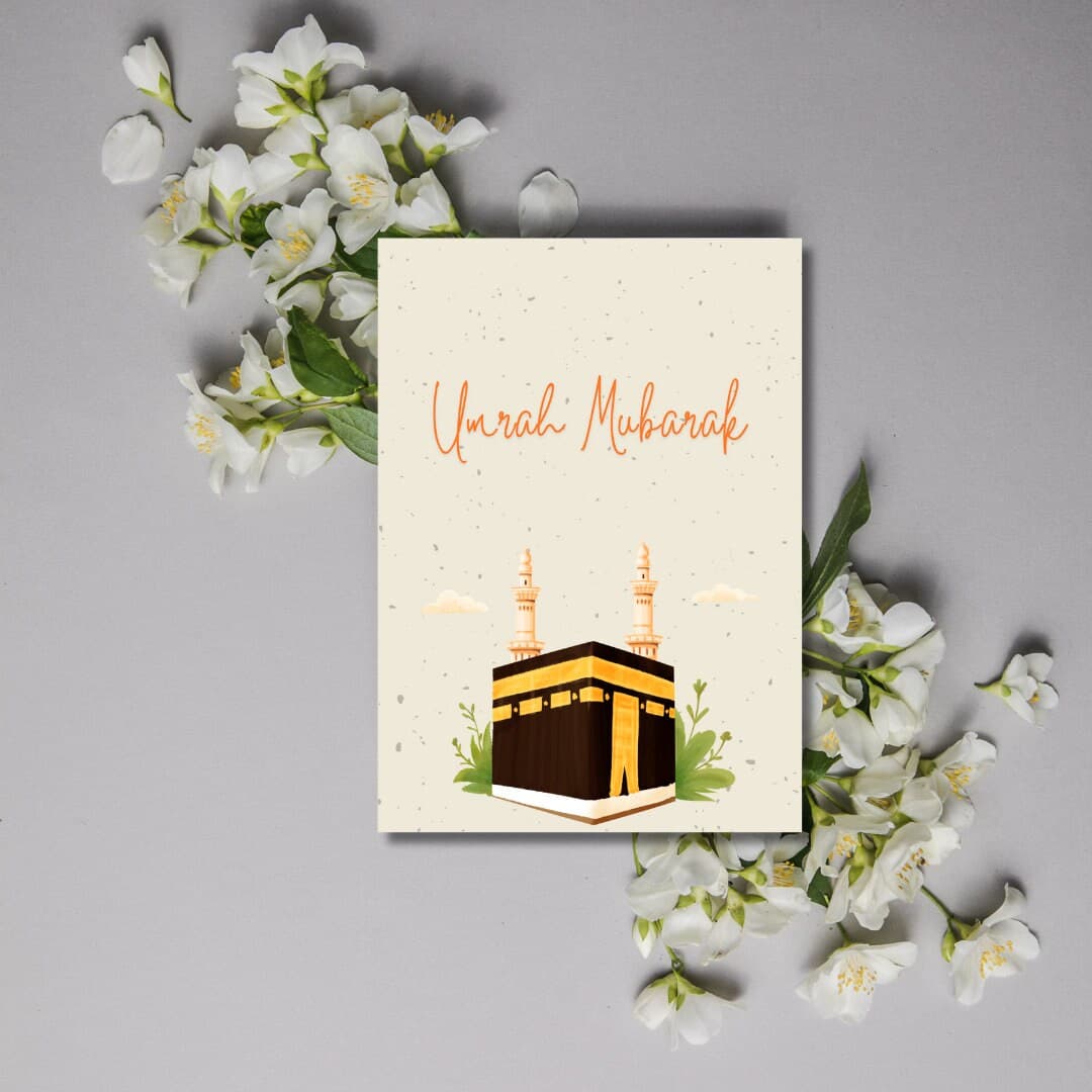 Umrah Mubarak Card, Muslim Holiday Card, Kabah Design