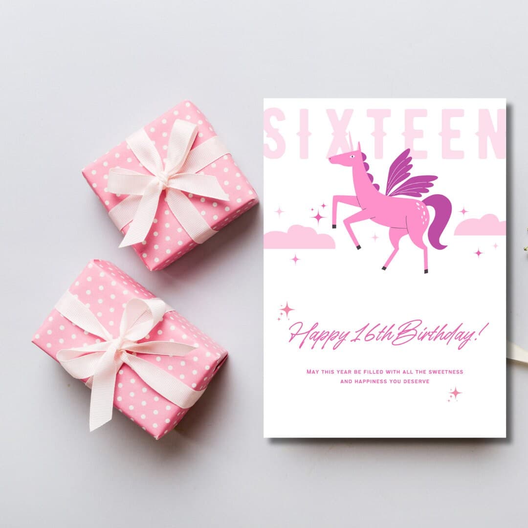 Unicorn Sweet 16 Birthday Card