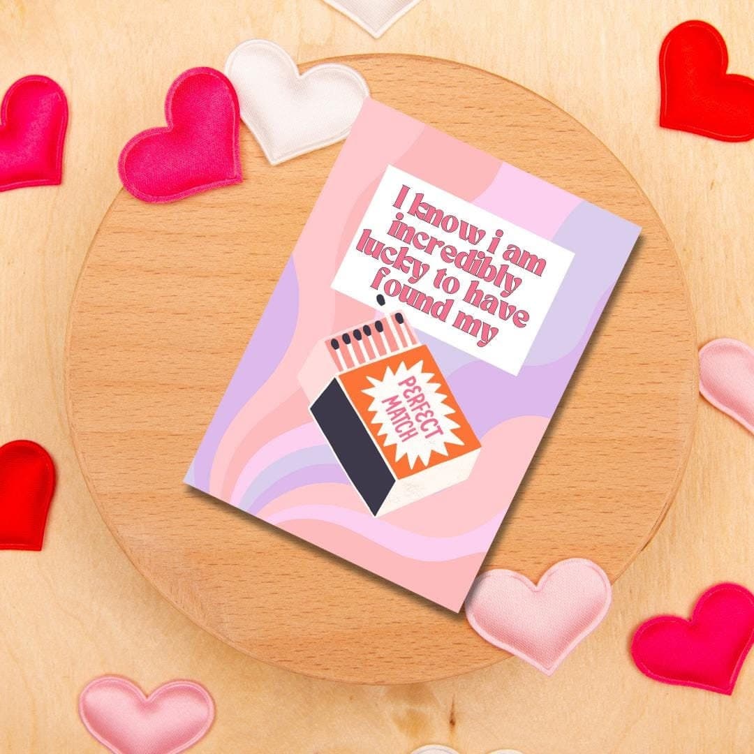 Happy Valentines Day Card,  Found My Match Valentines Day Greeting Card , Matchbox Pun Valentines Day Greeting Card